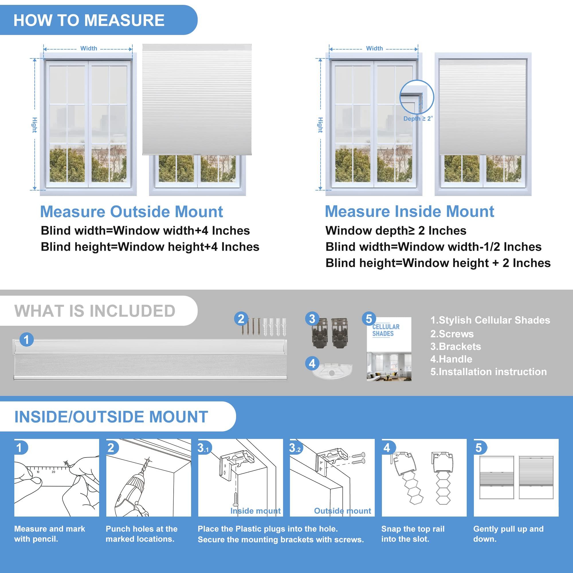 Boolegon Boolegon Blackout Cellular Shades Cordless Honeycomb Shades for Windows Pull Down Honeycomb Blinds Sliding Door Office Living Room Blinds of Bedroom.Black.36 W x 39" H