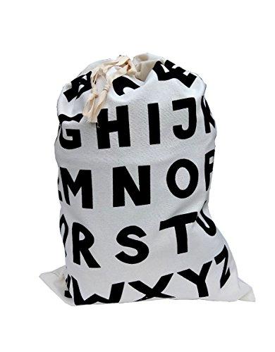 Chezi Chezi Cute Cartoon Print Drawstring Heavy Canvas Large Laundry Bag Basket Beige (Alphabet)