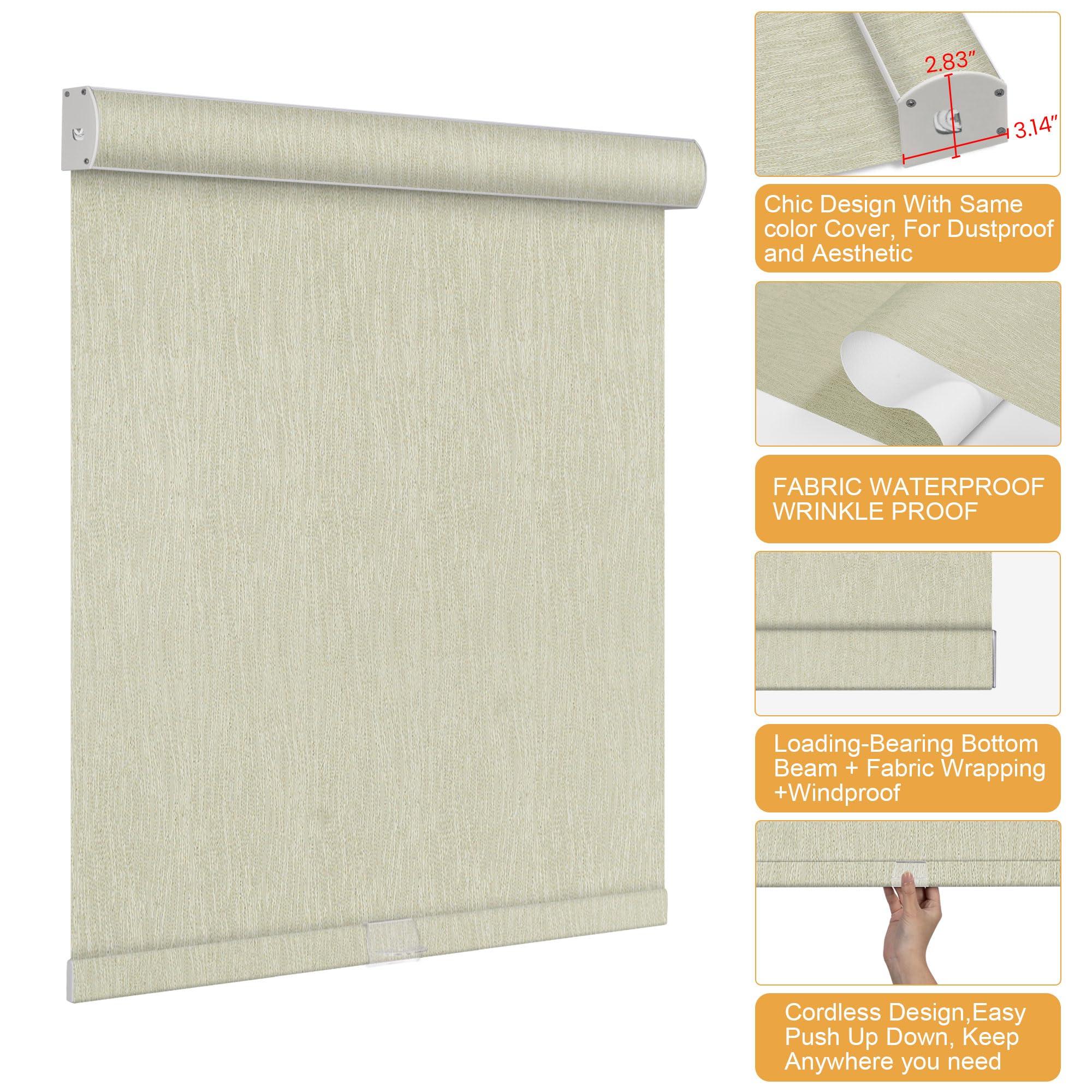 Doing-X DOING-X Blackout Roller Shades for Windows Cordless Roller Blinds Custom Size Room Darkening Shades with Cassette Valance Thermal Insulated Linen Fabric Pull Down Window Shades(39.5" W x 44" H) Green