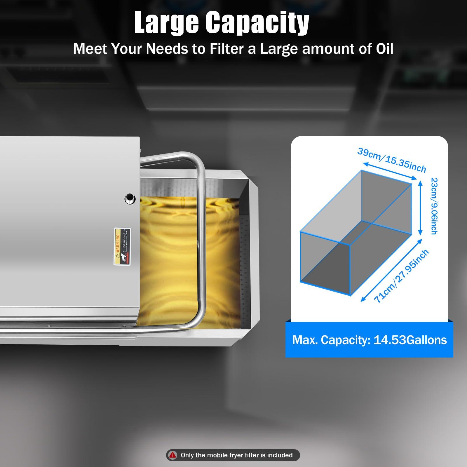 AGULIUM AGULIUM Mobile Fryer Filter, 550W Mobile Frying Oil Filtering System, Commercial Fryer Oil Filter Cart Machine, Oil Filtration System, Deep Fryer Filter Machine, 55L/14.53Gal Capacity