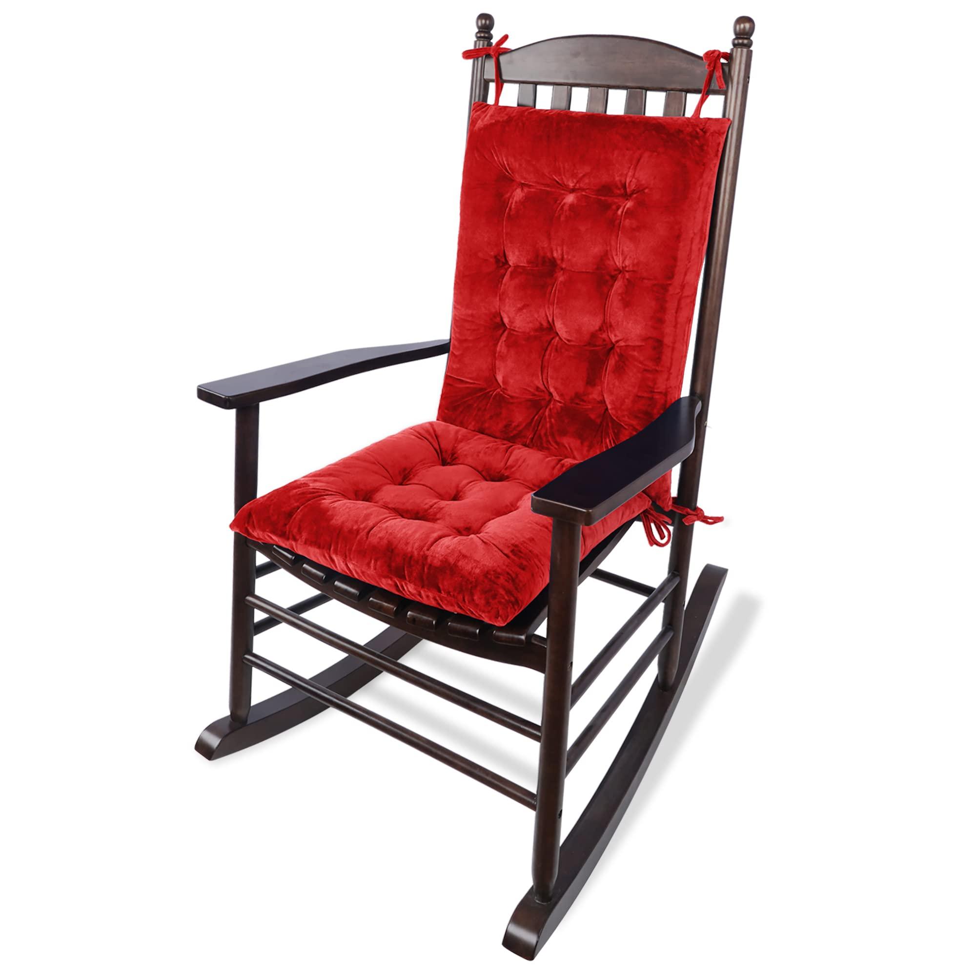 ELFJOY ELFJOY Rocking Chair CushionS Rocking Chair Pads for Wooden Rocking Chair Cushion for Rocking Chair Premium Tufted Back and Seat Cushion 2 piece Set (Red)