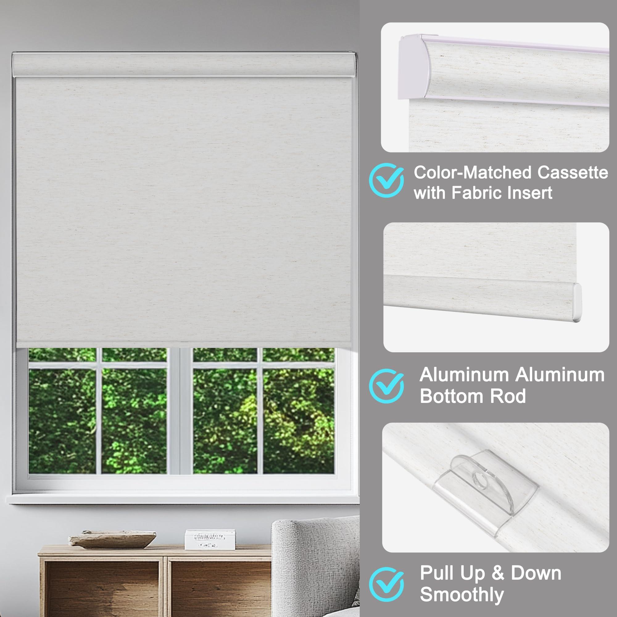 Sulugood Sulugood Roller Shades for Windows Light Filtering Roller Blinds with Cassette Valance Cordless Window Blinds Jacquard Thermal Insulation Energy Saving Shades for Home Door,Gray,21" W x 72" H