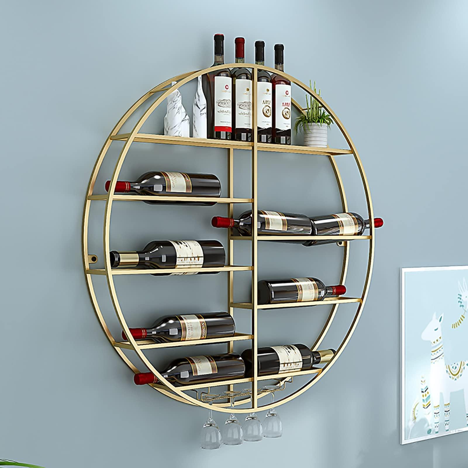 LEAYAN LEAYAN Wine Rack Modern Wine Racks, Round Wall Mounted Wine Shelf Golden Wine Bottle and Glass Holder Metal Wine Holder Goblet Stemware Rack, Bar Wine Cellar Display Shelves/70X11X70cm Storage Shelf