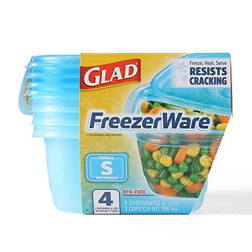 Glad Gladware Freezerware Food Storage Containers, Small Rectangle Holds 24 Ounces of Food, 4 Count Set | Freezer Safe Food Containers to Preserve Freshness | 6 Count, 24 Containers Total
