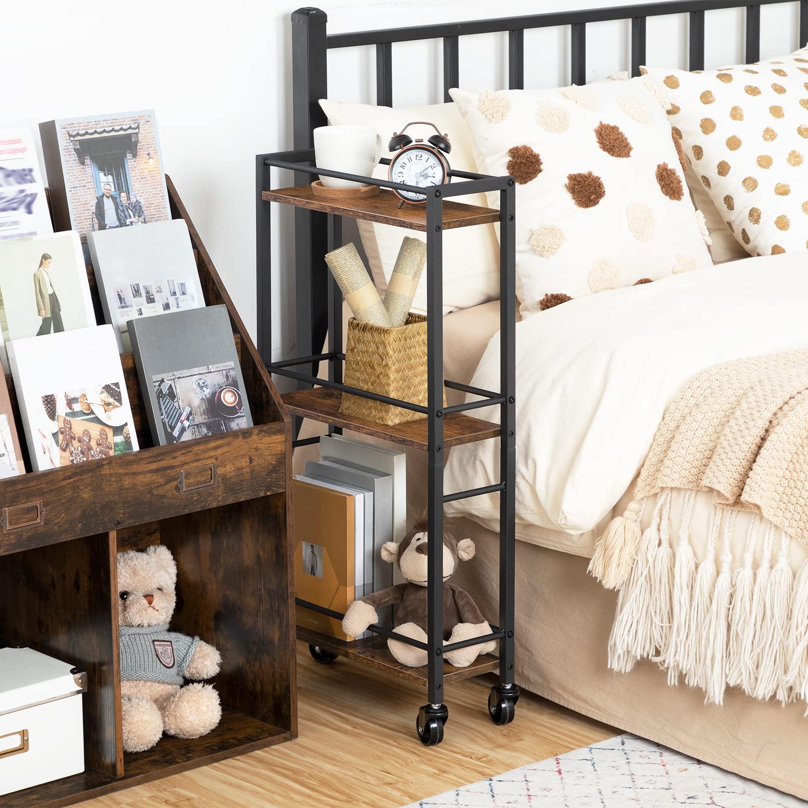 MAHANCRIS MAHANCRIS Slim Rolling Cart, Mobile Kitchen Cart on Wheels, Narrow Storage Cart for Small Space, Wooden Service Cart, for Bathroom, Laundry, Living Room, Rustic Brown RCHR1501Z