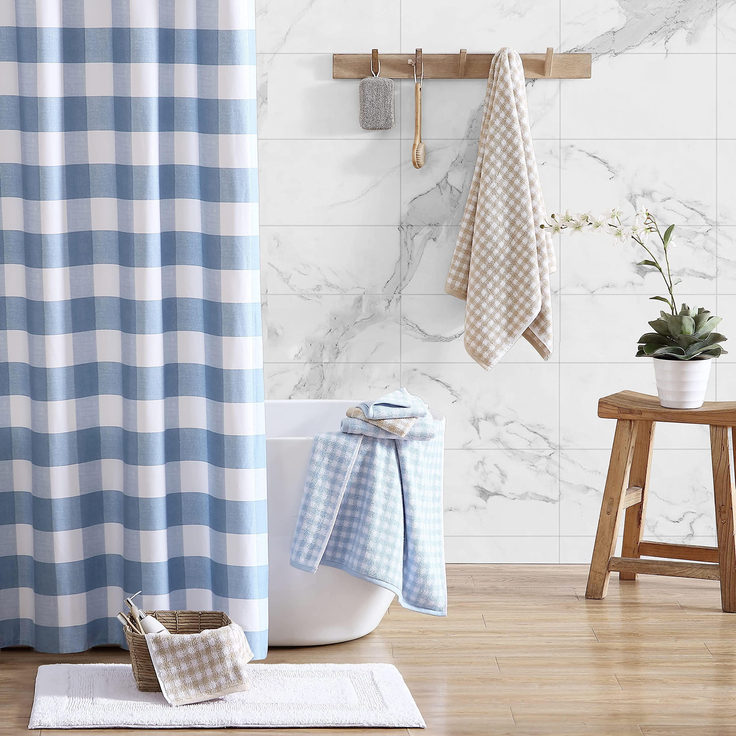 Laura Ashley Laura Ashley- Towel Set, Absorbent & Fade Resistant Cotton Towels, Farmhouse Bathroom Decor (Ginny Blue, 3 Piece)