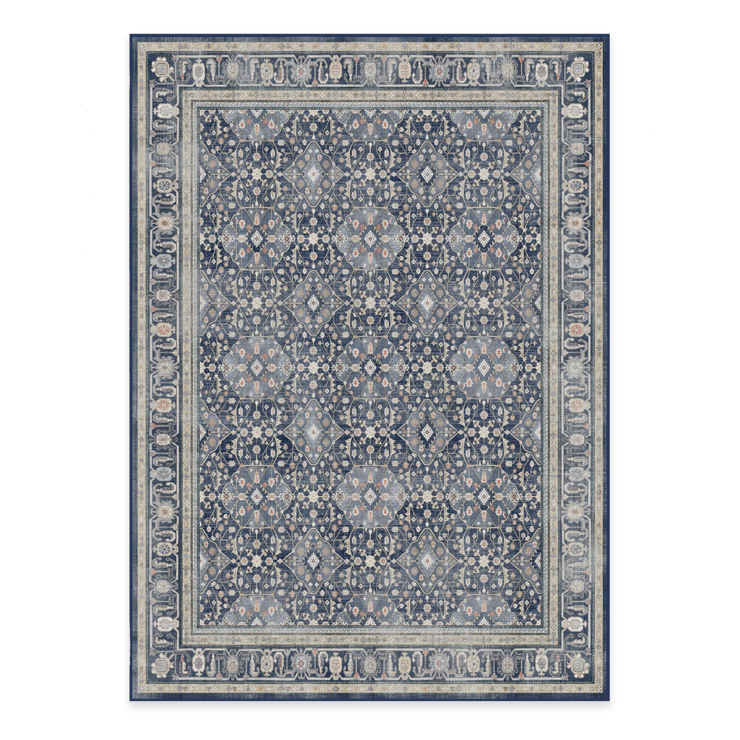 RUGGABLE Ruggable Washable 5x7 Area Rug, Alessia Dusk Blue, Premium Vintage Rugs for Living Room, Bedroom, Kitchen, Office, Classroom with Gripper Non Slip Pad