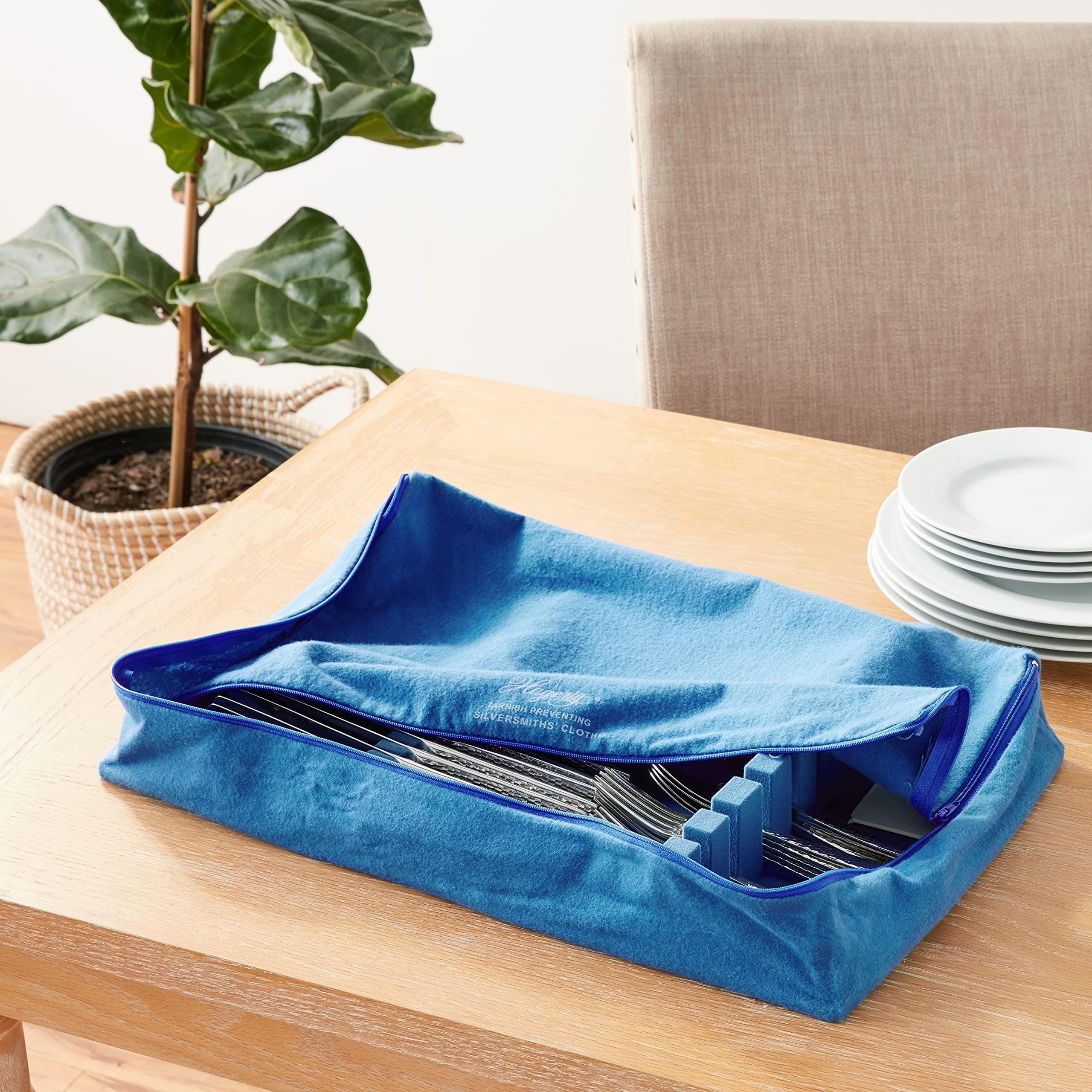 W. J. Hagerty Hagerty Zippered Flatware Storage Drawer Liner Tarnish Preventative Silverware Organizer, Large Container, Cutlery Holder, and Utensil Keeper Bag, Made in USA, Kosher Certified,Blue, 19\" x 12\" x 2.5\"