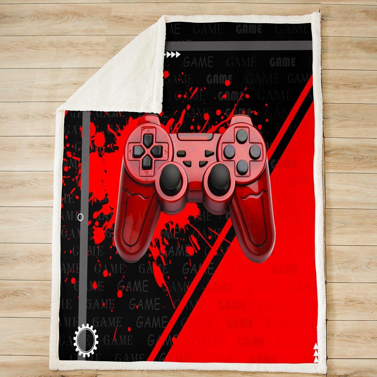Homewish Homewish Gaming Gamepad Kids Throw Blanket,Video Games Controller Fashion Bed Blanket for Boys Girls Men,Geometric Patchwork Tie-dye Fleece Blanket,Red Black Fuzzy Blanket,Queen Size (90 x 90 Inches)