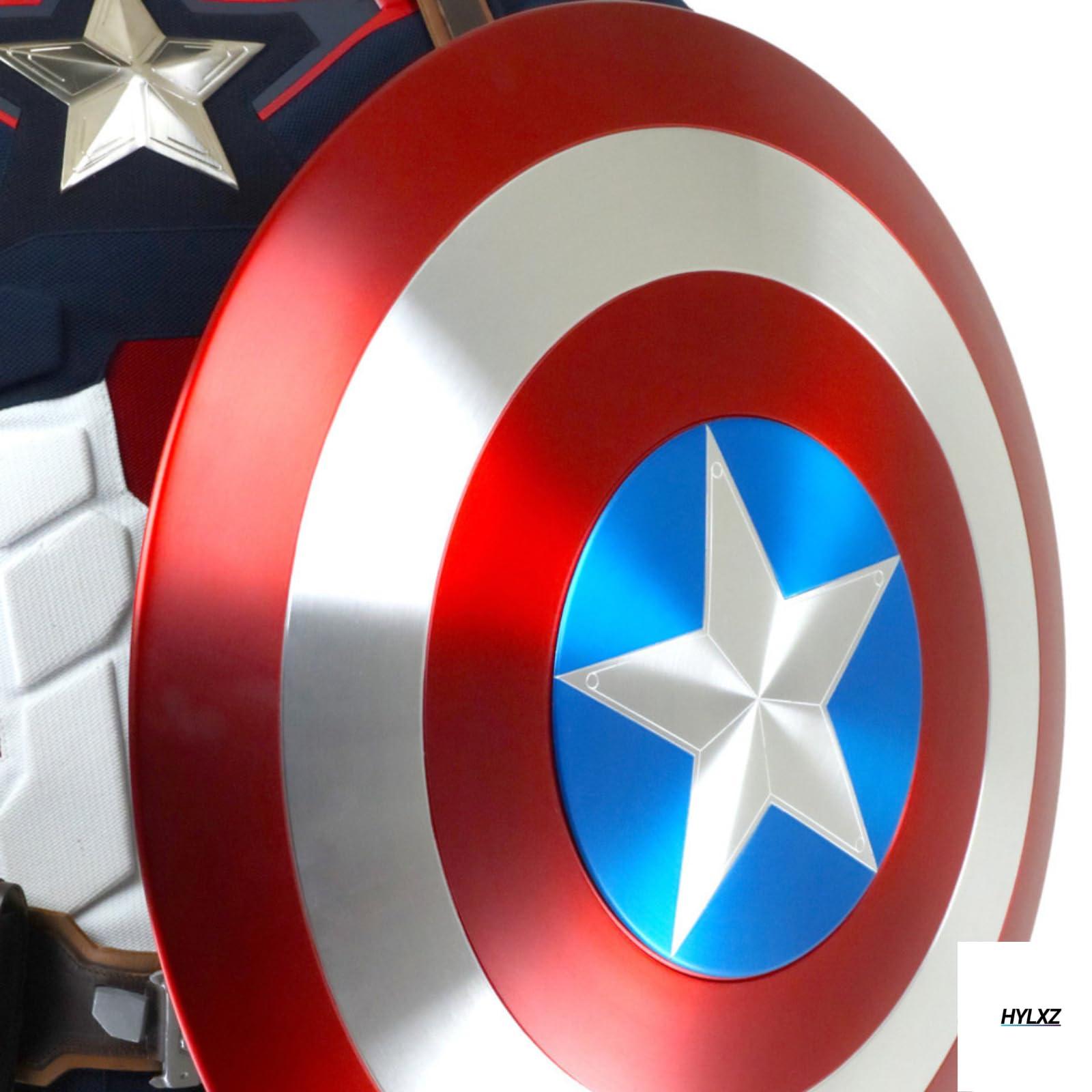 HYLXZ Captain America Shield Metal, Stainless Steel Rust free, Marvel Legends Series, Captain America Premium Role Play Shield, Adult Fan Costume & Collectible, Wall Decor, Leather Grip. Full Size