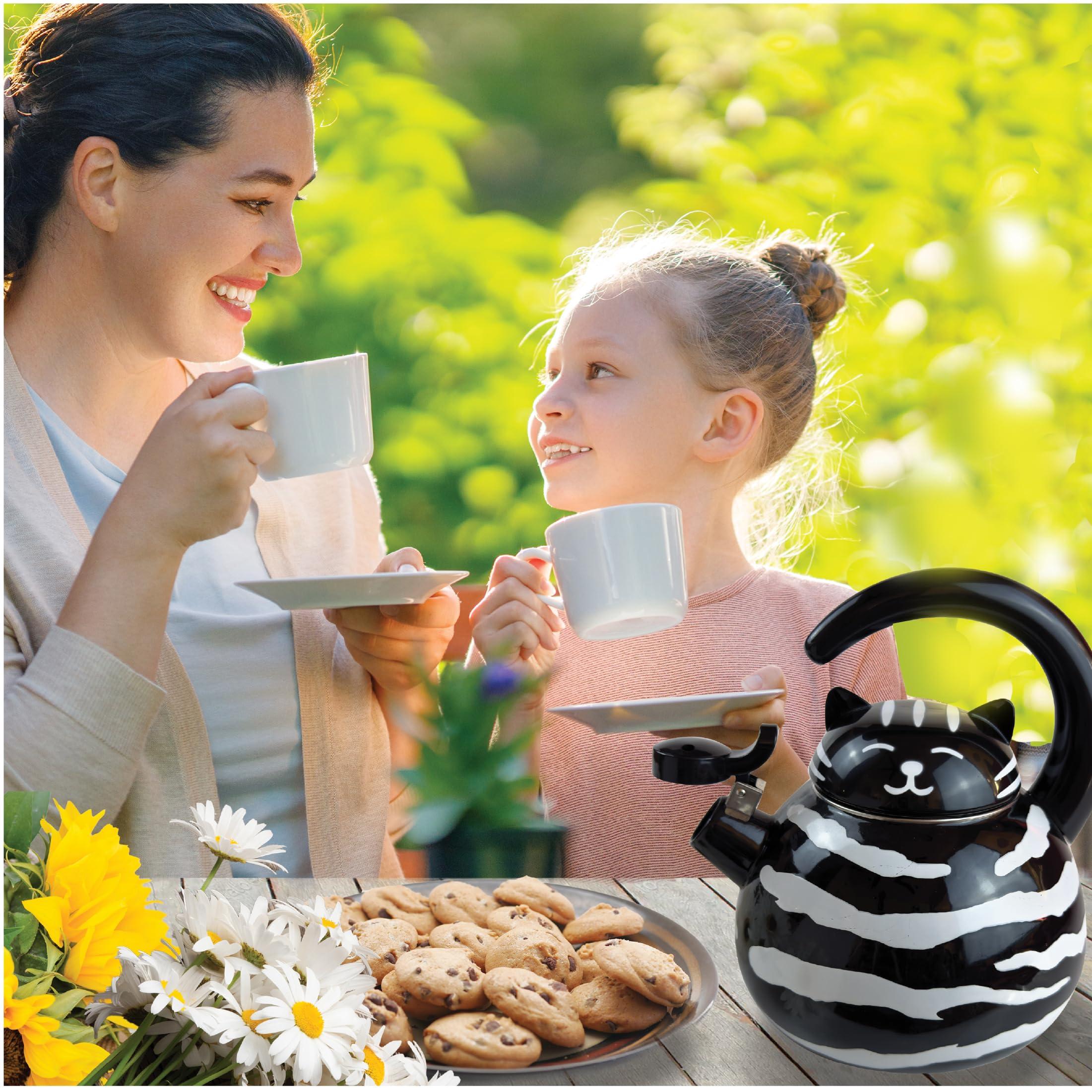 Trenton Gifts Trenton Gifts Whistling Tea Kettle - Enamel on Steel Black Cat Decor - Cute Animal Stovetop Kettle - 2.1 Quart Tea Pots