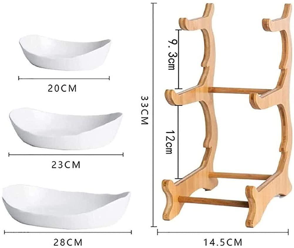 Honent Honent Fruit Basket Fruit Basket, Creative Countertop Ceramic Fruit Cake Stand, 3-Tier Fruit Bowl, Table Decoration Serving Tray, for Fruit, Bread, Snacks, White,Brown