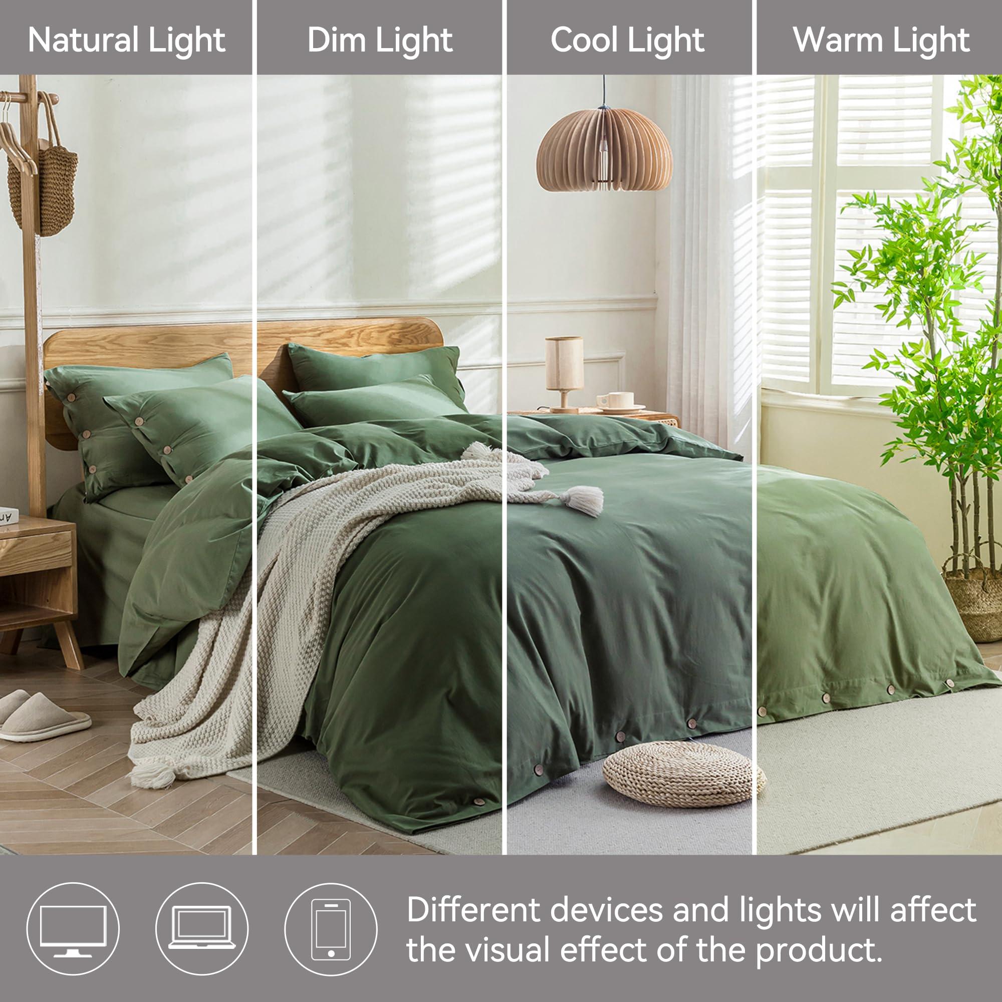 JELLYMONI JELLYMONI Cotton Duvet Cover Set - 100% Washed Cotton Linen Like Textured Comforter Cover, 3 Pieces Soft Bedding Set with Button Closure (Green, Super King 120\"x98\")