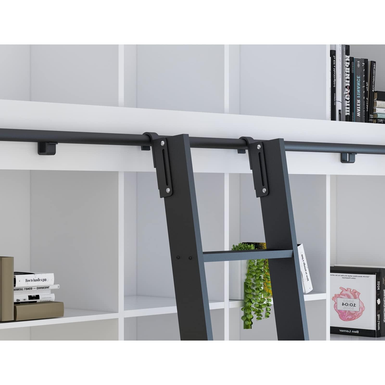 HONGKEFIT Sliding Library Ladder Hardware Black Track Kit, Hook on Tensible Rolling Ladder Hardware Library Sliding Ladder 3.3ft-26.2ft Track/Rail(No Ladder), Limited to Ladder Thickness 2.5cm (Size : 13ft/400