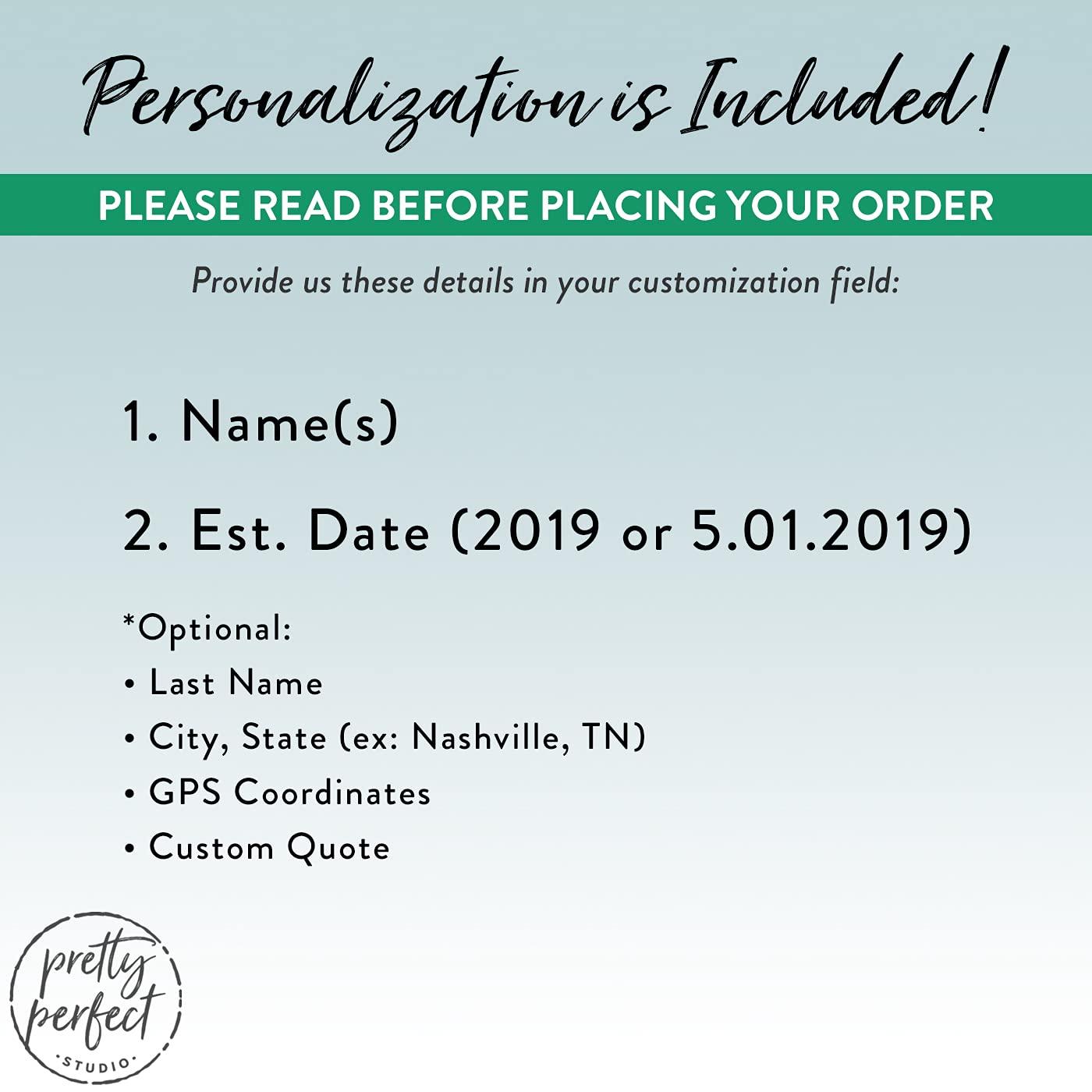 Pretty Perfect Studio Personalized Wedding Date Signs His and Hers Custom Gift For Husband & Wife Marriage Establish Sign for Master Bedroom Above the Bed Canvas Wall Art - Rustic White Framed 10"x20"