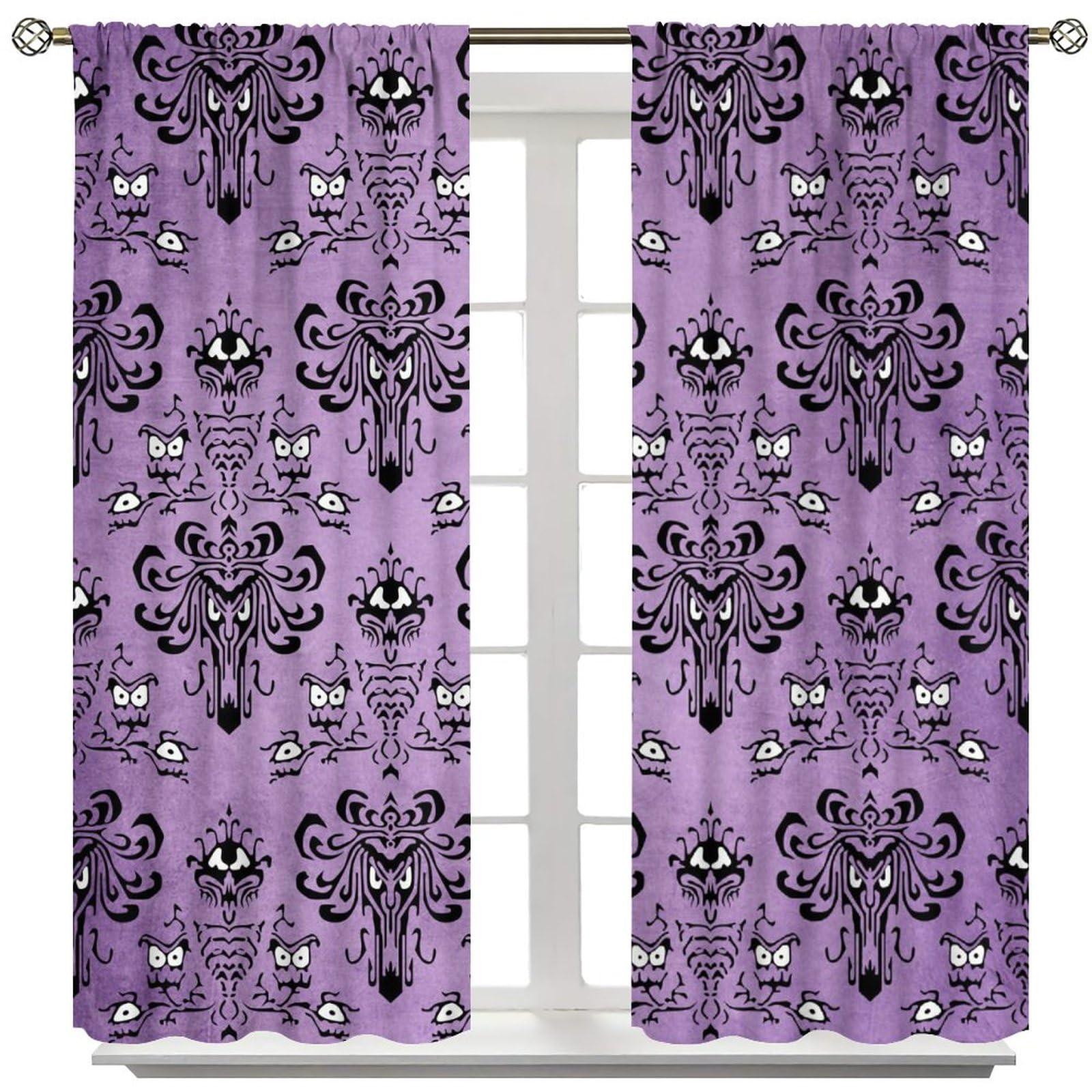 SENRUEGT Halloween Purple Haunted House Window Curtains,Teenage Boys Bedroom Living Room Halloween Party Event Decorative Drapes 42x54 Inch