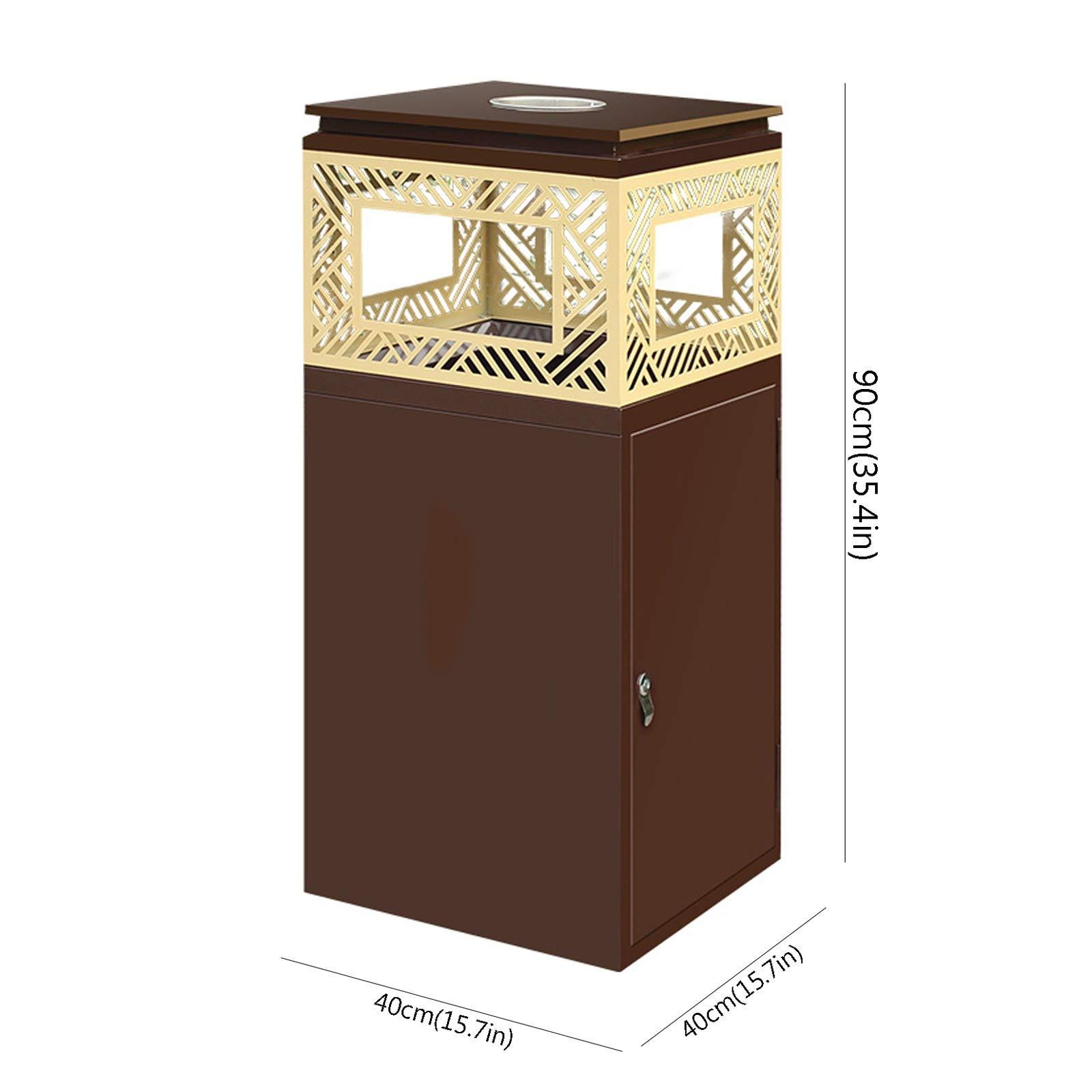 TOMYEUS TOMYEUS Outdoor Trash Can Square Single-Tube Trash Can Outdoor/Indoor Commercial Waste Bin Metal Recessed Panel Trash Can with Ashtray, 40L/10.5 Gallon Garbage Enclosure