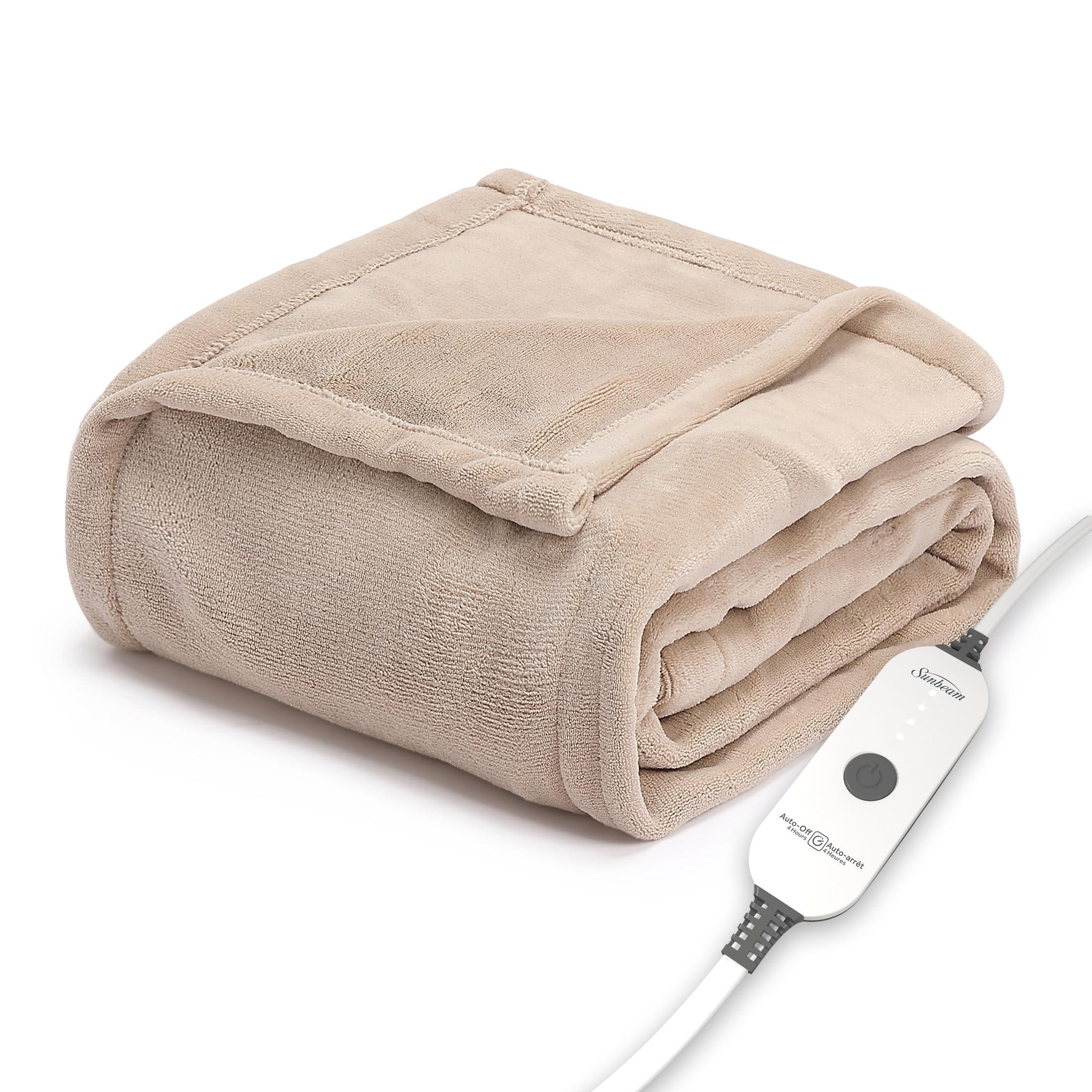 Sunbeam Sunbeam Electric Throw Royal Luxe Microplush Heated Blanket, 4 Heat Settings, 4-Hour Auto Shut-Off, Fast Heating, Warm and Cozy, Peyote Color, 50\" x 60\"