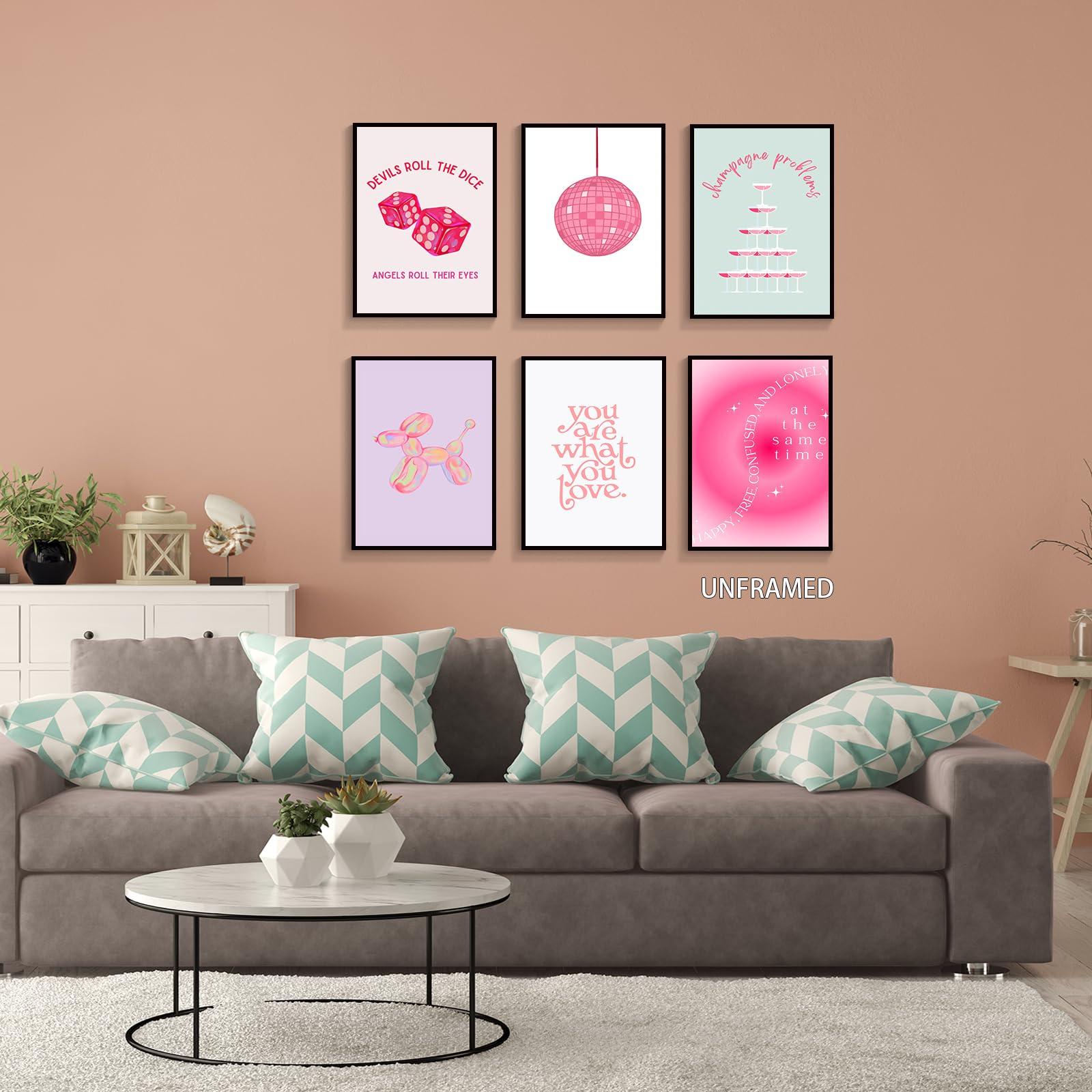 Prinajssiad Prinajssiad 8x10in Unframed 6 Piece Pink Preppy Posters for Room Aesthetic, Folklore Taylor Affirmations Poster Canvas Wall Art, Singer Champagne Problems Prints, Girl Bedroom Dorm Wall Collage