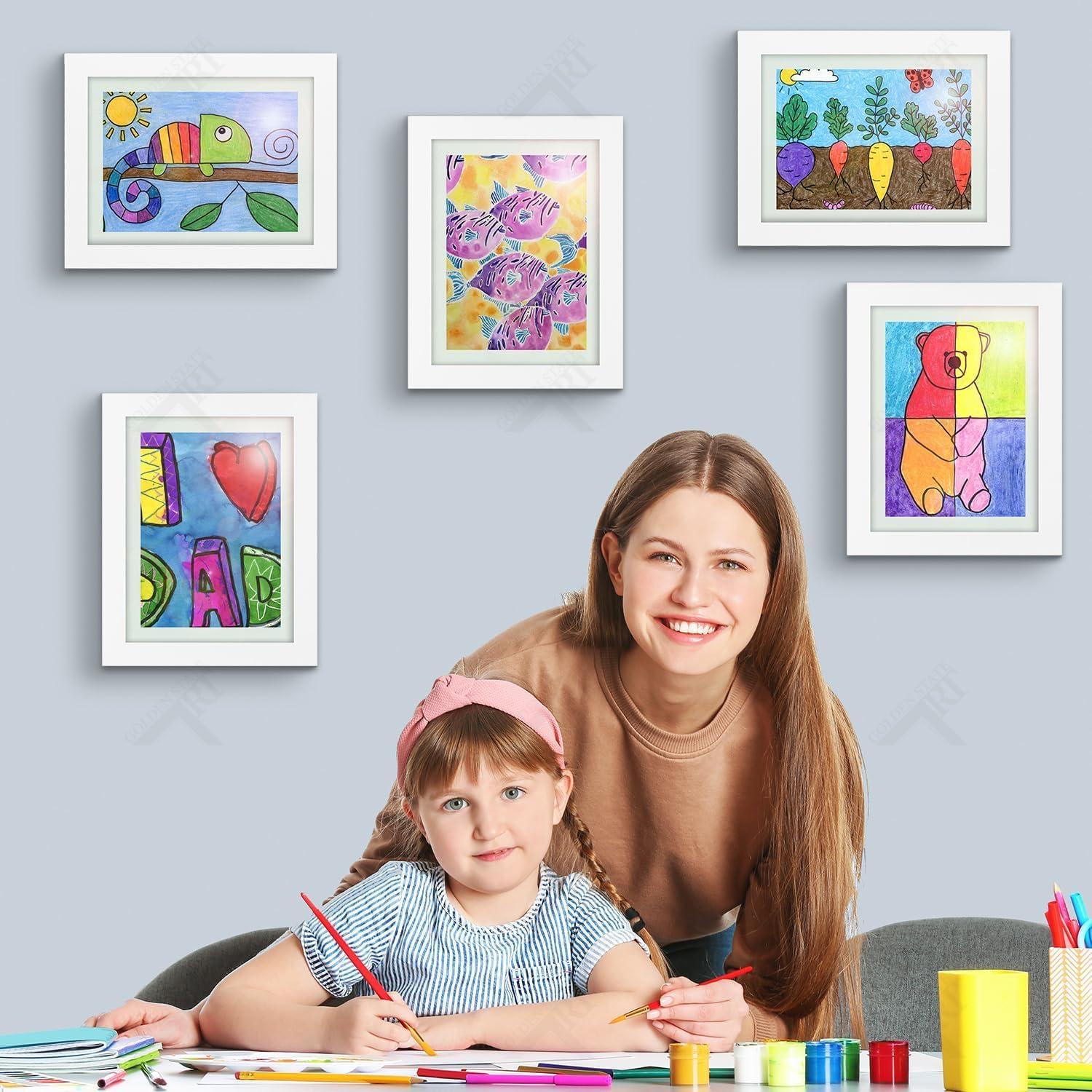 Golden State Art Golden State Art, Kids Art Frames Front Opening Holds 50 Pack, Kids Artwork Frames Changeable 9X12, White Storage Frame Display for Kid Artworks, Children Art Projects/Drawing, 3D Picture, 4 Pack