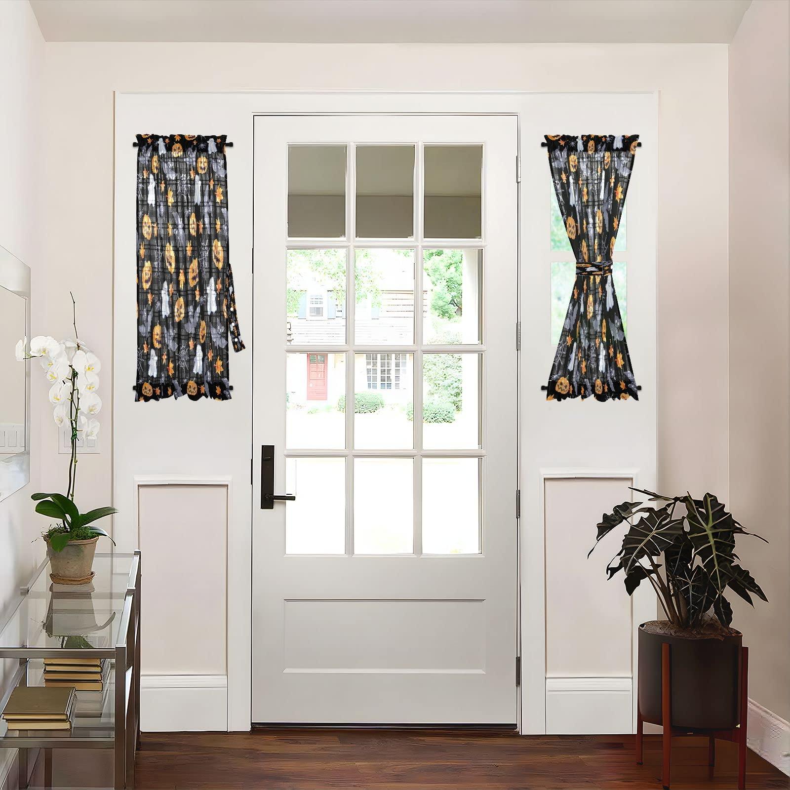 JSTEL JSTEL Halloween Ghost Sheer Door Curtain 1 Panel 54x40 Inch, Privacy Semitransparent French Door Curtain with Top and Bottom Rod Pocket,Tieback Included