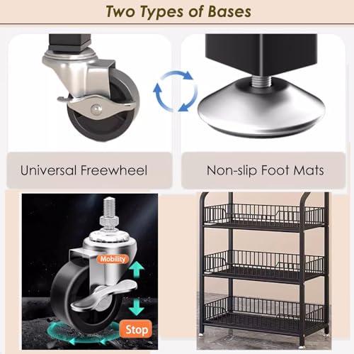 SRNSAEB SRNSAEB 3/4/5-Tier Movable Wire Shelving Unit Storage Rack, Large Capacity Kitchen/Bakery/Convenience Store Storage Shelf Organizer, Supermarket Display Rack (Color : Black, Size : 4-Tier)