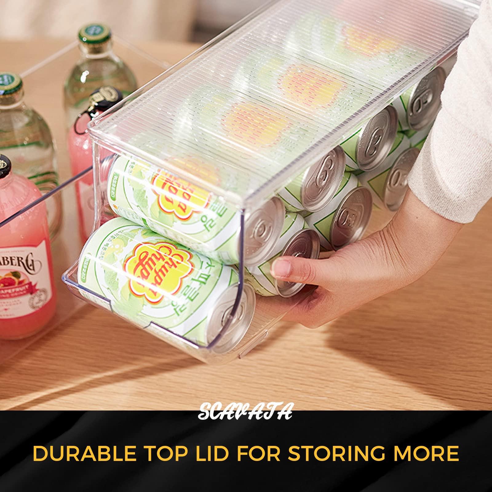 SCAVATA SCAVATA Soda Can Organizer for Refrigerator, Stackable Canned Food Pop Cans Container Can Holder Dispenser with Lid for Fridge Rack Freezer, Clear Storage Bins-Holds 12 Cans Each (One)