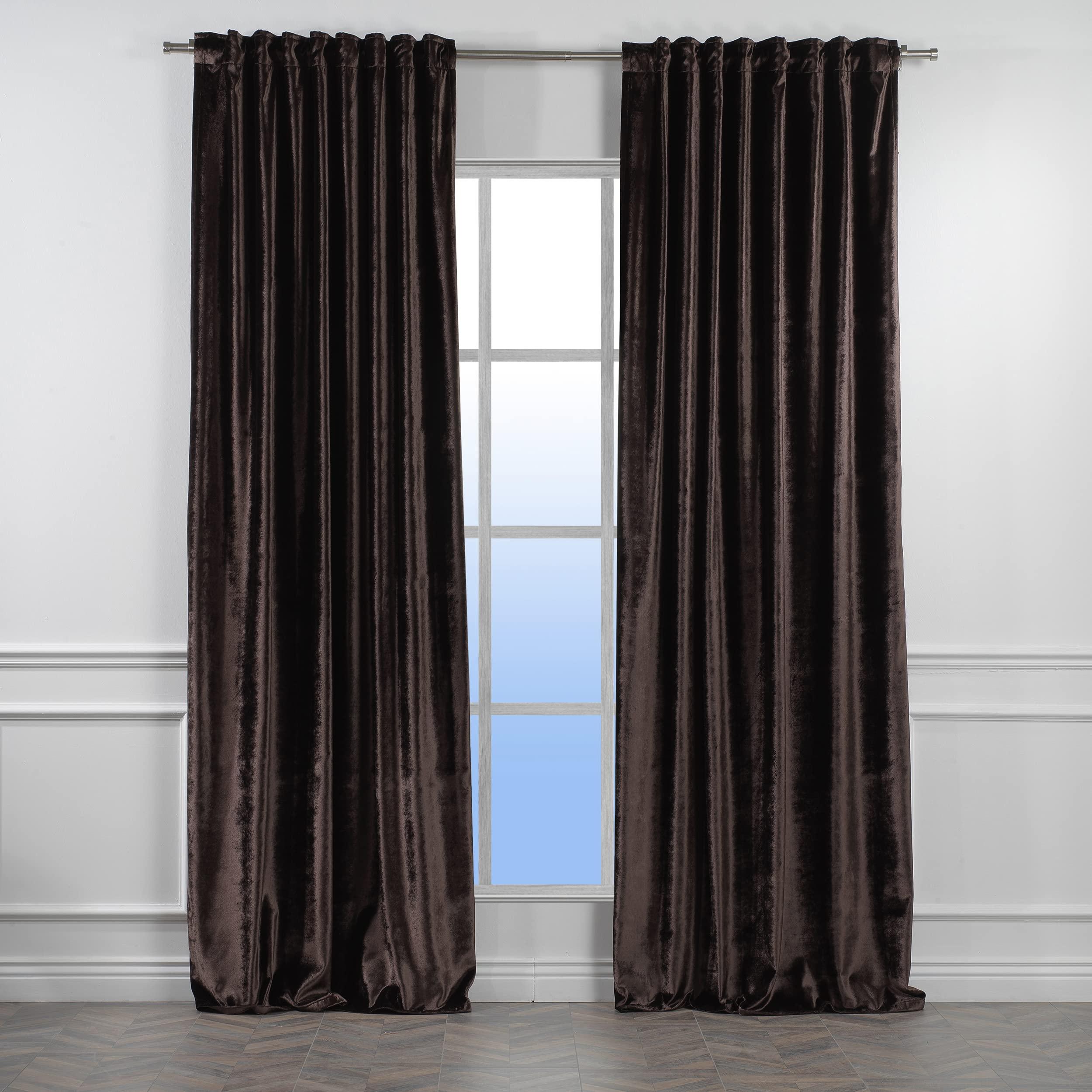CASANEMA CASANEMA Mocha Extra Long Shiny Velvet Curtains Luxury Colors Light Blocking Hang Back Tap 1 Panel Curtain 5-30 Ft Home Dcor Custom Made Drapes -Made in Turkey (100" W x 120" L)