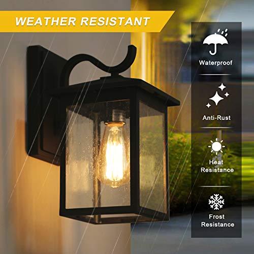 LALUZ LALUZ Rectangle Outdoor Wall Lights Farmhouse Front Porch Light 12.2, Black Outside Lights for House with Seeded Glass, Anti-Rust Exterior Light Fixtures Wall Mount for Patio, Entryway, Yards