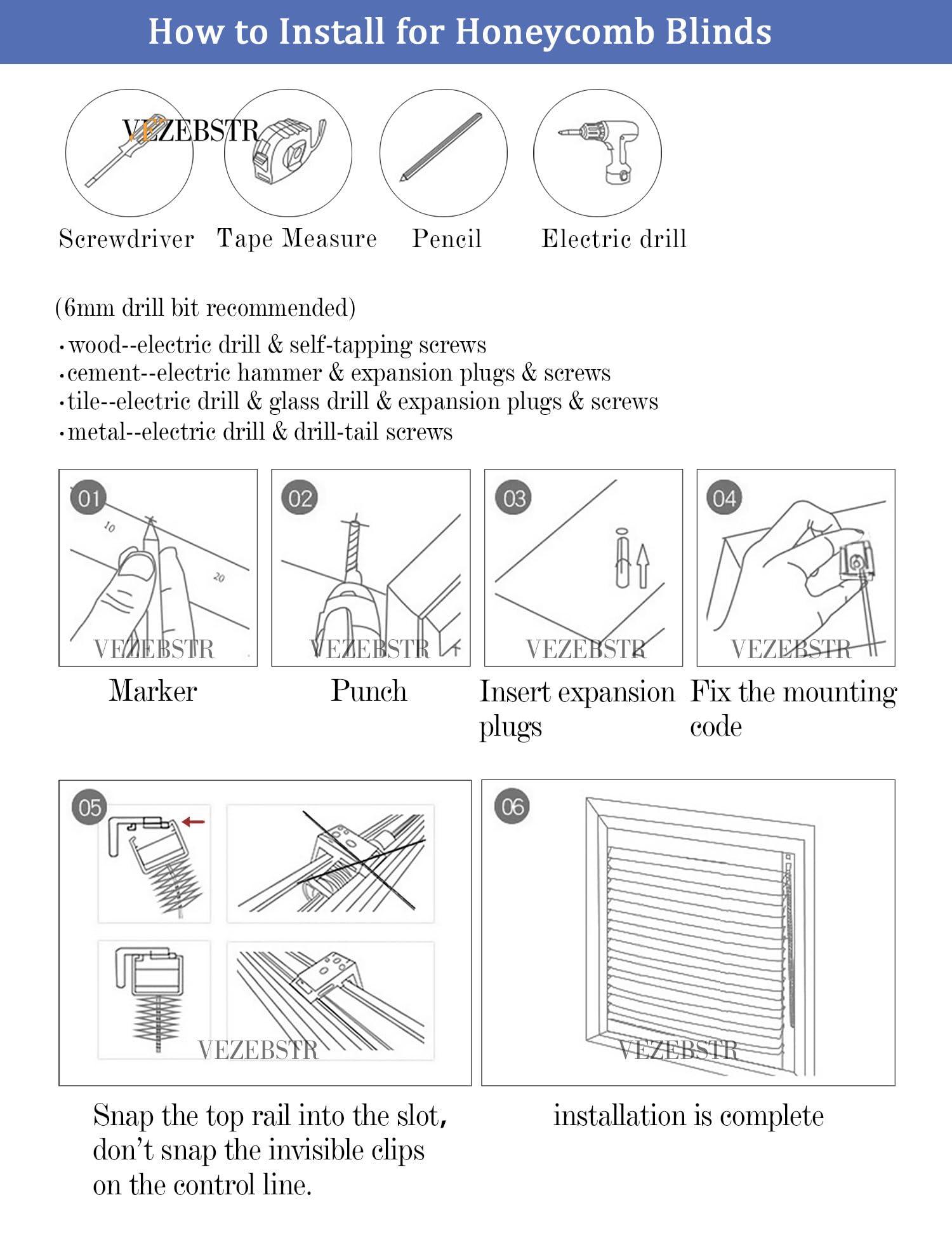 VEZEBSTR VEZEBSTR Cellular Shades for Windows Honeycomb Blinds Thermal Window Honeycomb Shades for Indoor Windows Light Filting Cellular Blinds for Windows. Grey,67" W x(12" H to 98" H Customizeize)