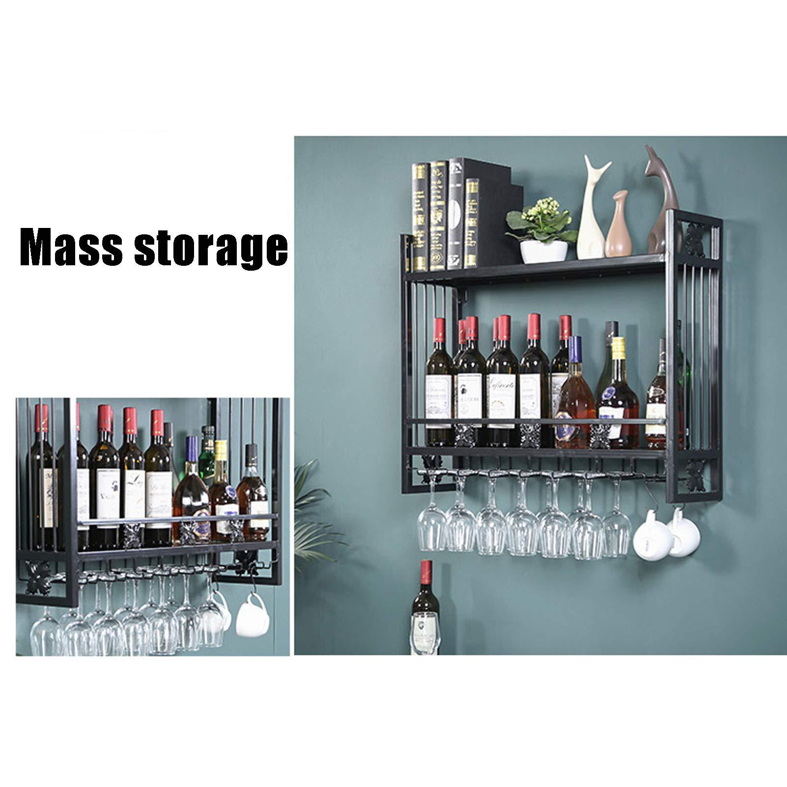 CGF- Mounted Wine Racks Industrial Wine Racks Wall Mounted with Glass Holder, Rustic Metal Hanging Wine Holder Accessories,2-Tiers Wall Mount Bottle Holder Glass Rack,Wood Wall ShelfBlack,Bronze,Gold
