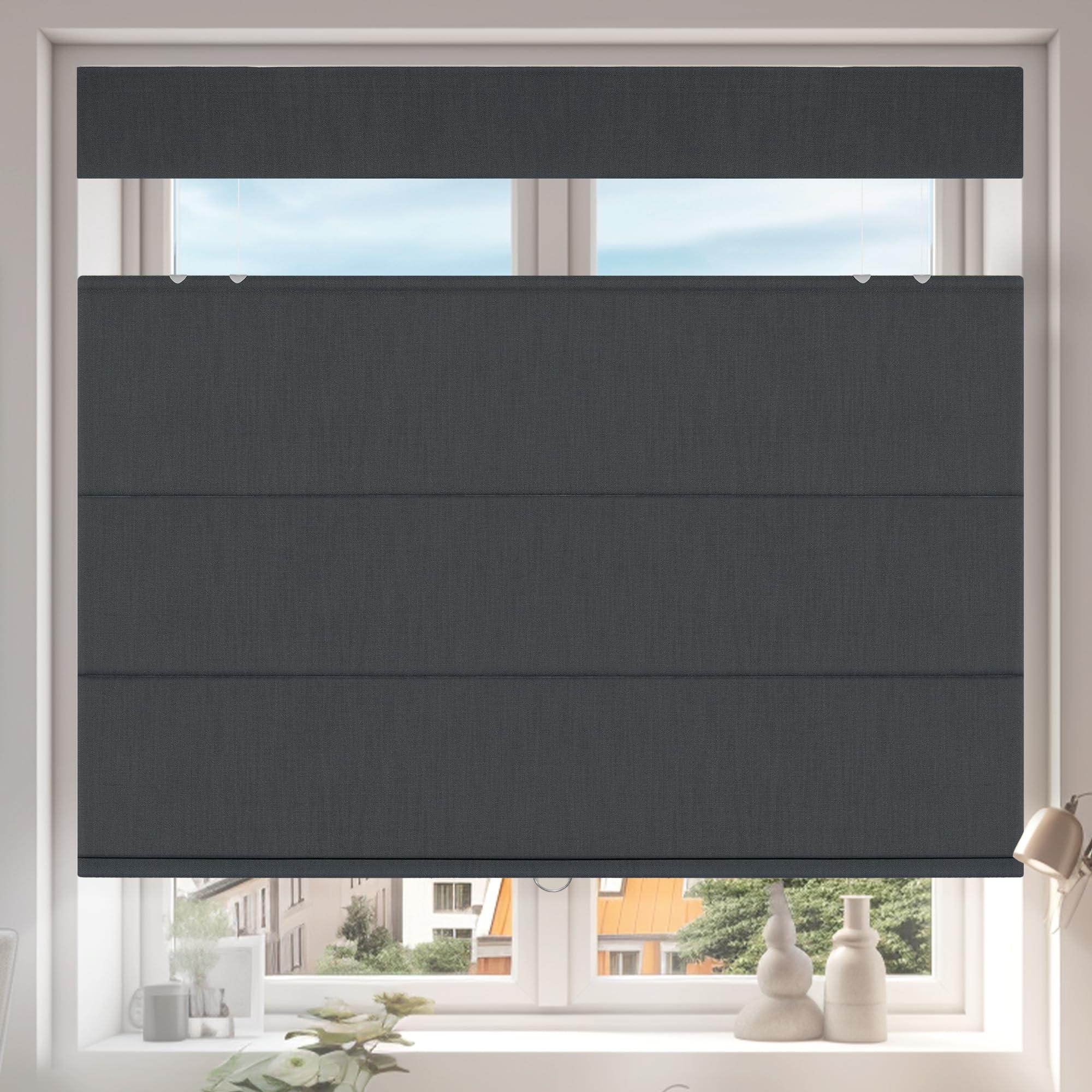 HOTSOON HOTSOON Top Down Bottom Up Roman Shades for Window,Cordless,Blackout Roman Window Shades,Room Darkening Fabric Thermal Insulation Custom Roman Blinds for Living Room Loft,Dark Gray,68W x 56H