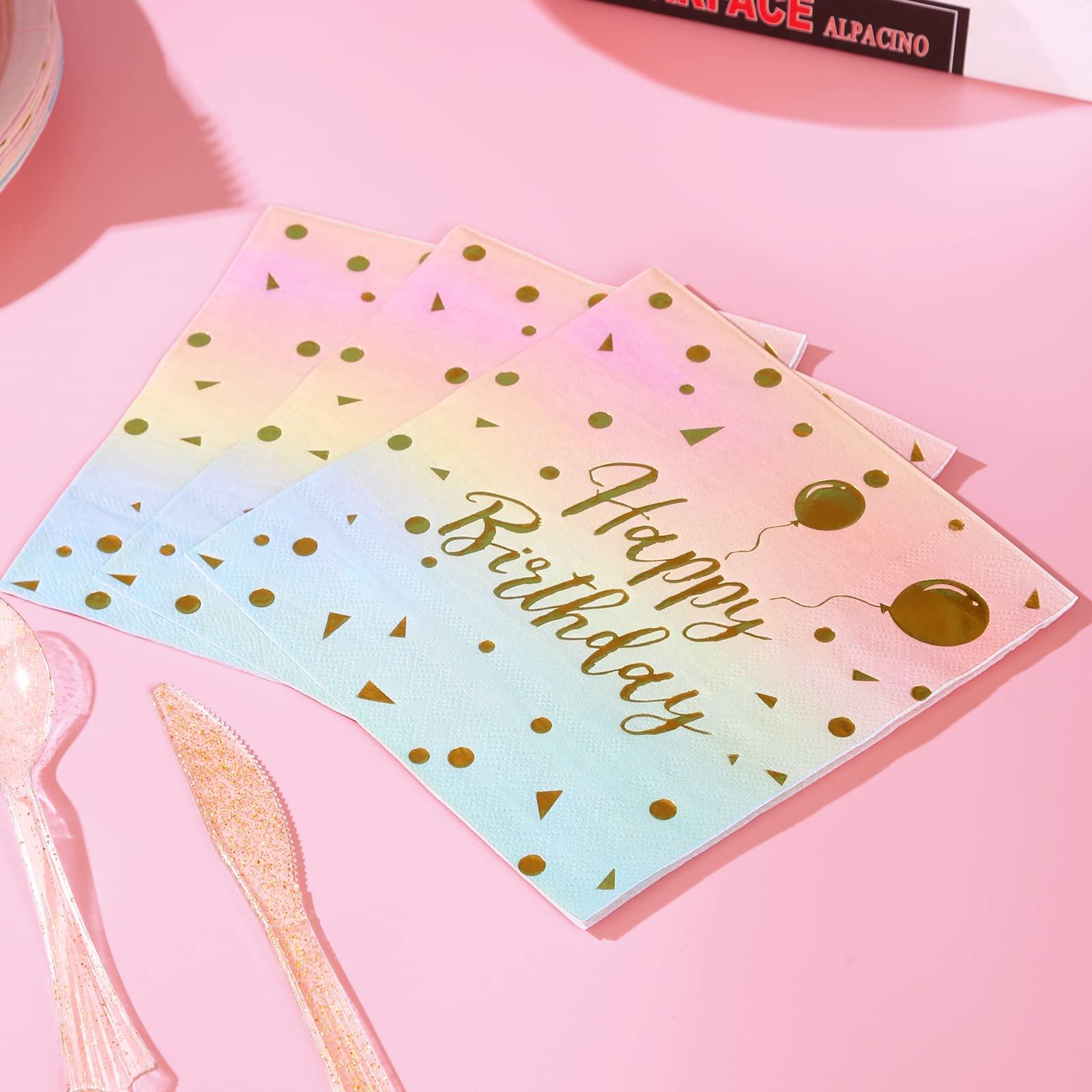 Boocikey Boocikey 200 Pcs Pastel Party Supplies Birthday Party Plates and Napkins Sets,Disposable Pastel Birthday Plates - Rainbow Paper Plates Napkins Cups for Birthday Baby Shower Party Decorations