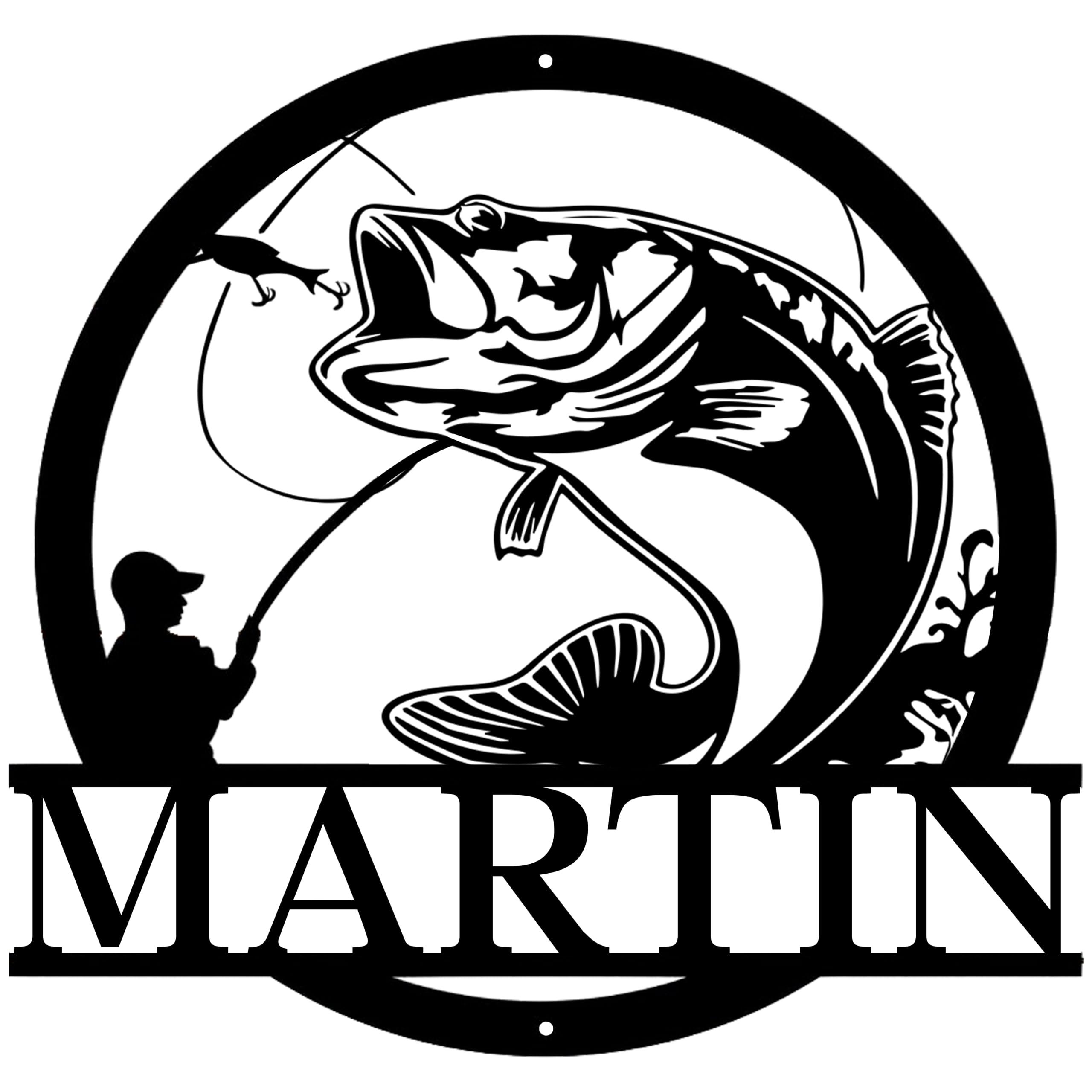 IZI POD Personalized Fish Sign, Fishing Sign, Fishing Metal Art; Metal Fish Sign, Fish Camp Sign, Gift For Fishing Lover, Fisherman Gift, Bass Fishing Metal Monogram