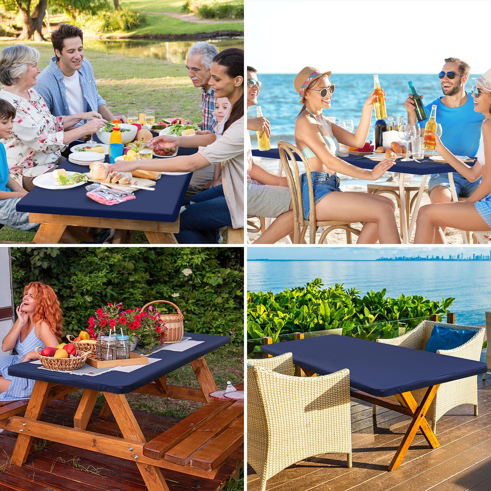 homing homing Rectangle Table Cloth Cover, Waterproof Polyester Elastic Fitted Tablecloth, Fits for 8 Foot Folding Tables, Washable Table Protector for Picnic, Camping, Outdoor (Navy Blue, 30\" x 96\")