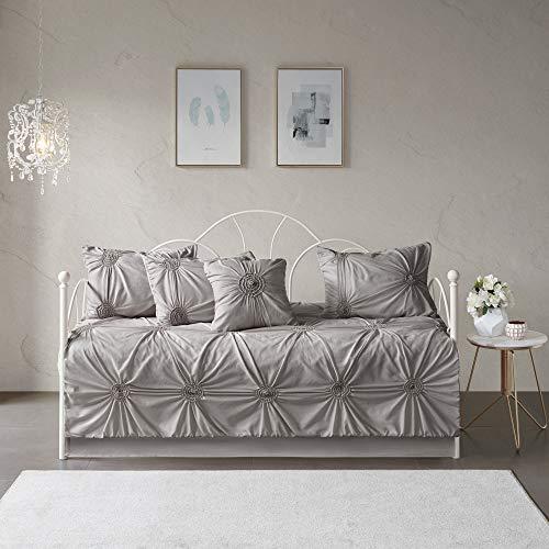 Madison Park Madison Park Daybed Cover Set-Trendy Design All Season Luxury Bedding with Bedskirt, Matching Shams, Decorative Pillow, Medallion Tufted Dark Grey 75\"x39\" 6 Piece