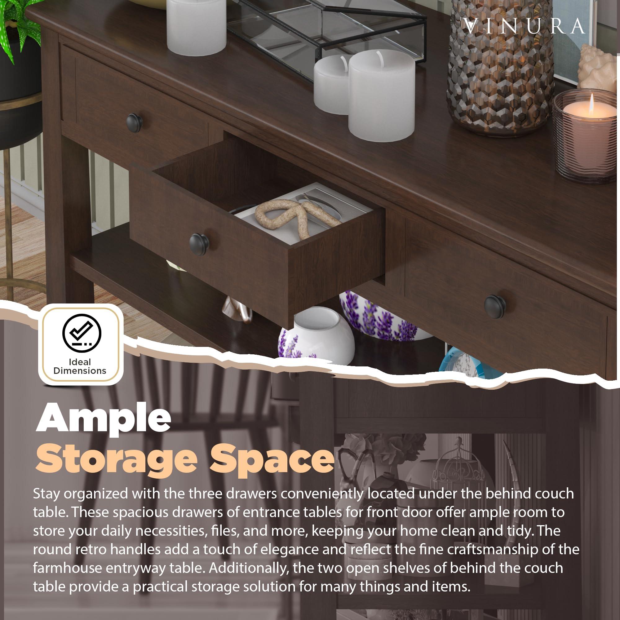 Venera Venera Console Tables for Entryway - Solid Wood Espresso 50 Hallway Table for Entryway - Small Entryway Table & Three Drawers and Two Layer Shelves - Entrance Tables for Front Door