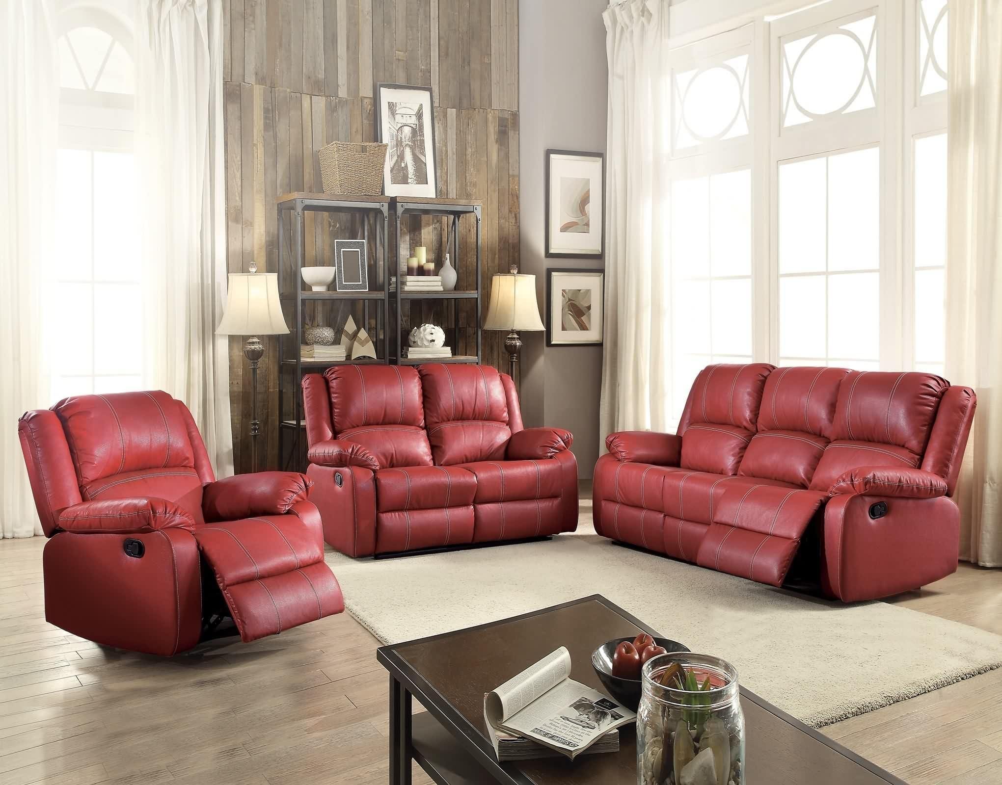 Daesar Daesar Recliner Sofa 3 Seater, Modern Couches in Red Faux Leather Furniture for Small Space, Living Room, Studio, Apartment