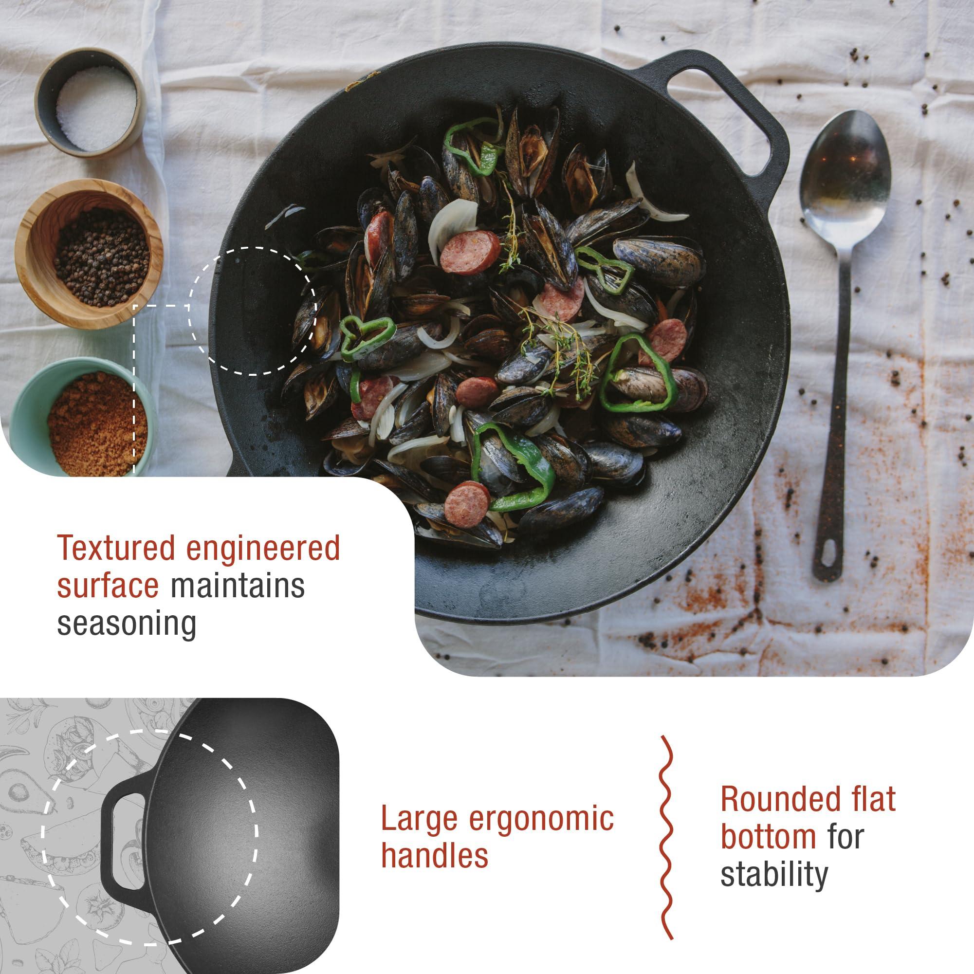 Victoria Victoria Cast Iron Wok with Loop Handles, Made in Colombia, 14 Inches