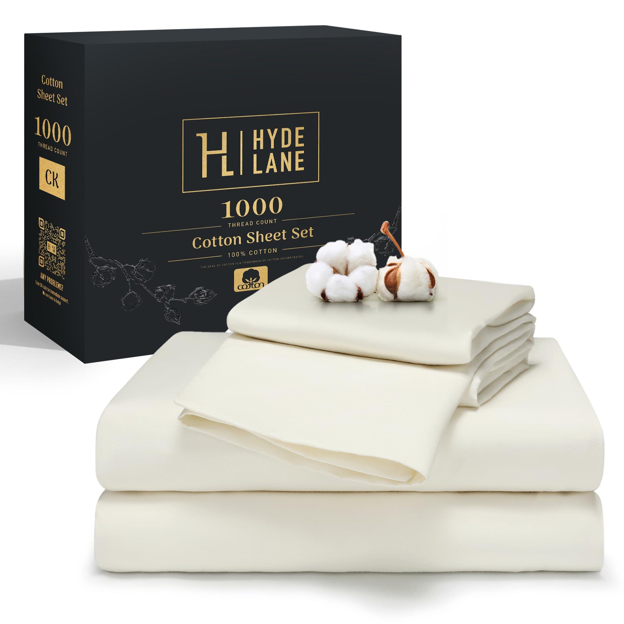 Hyde Lane Hyde Lane Luxury 1000 Thread Count 100% Cotton California King Bed Sheets | Very Comfy Soft & Thick with Deep Pocket - Fits up to 18\" Mattress, Cotton Bed Sheets Cal King - 4 PC (Ivory/Cream)