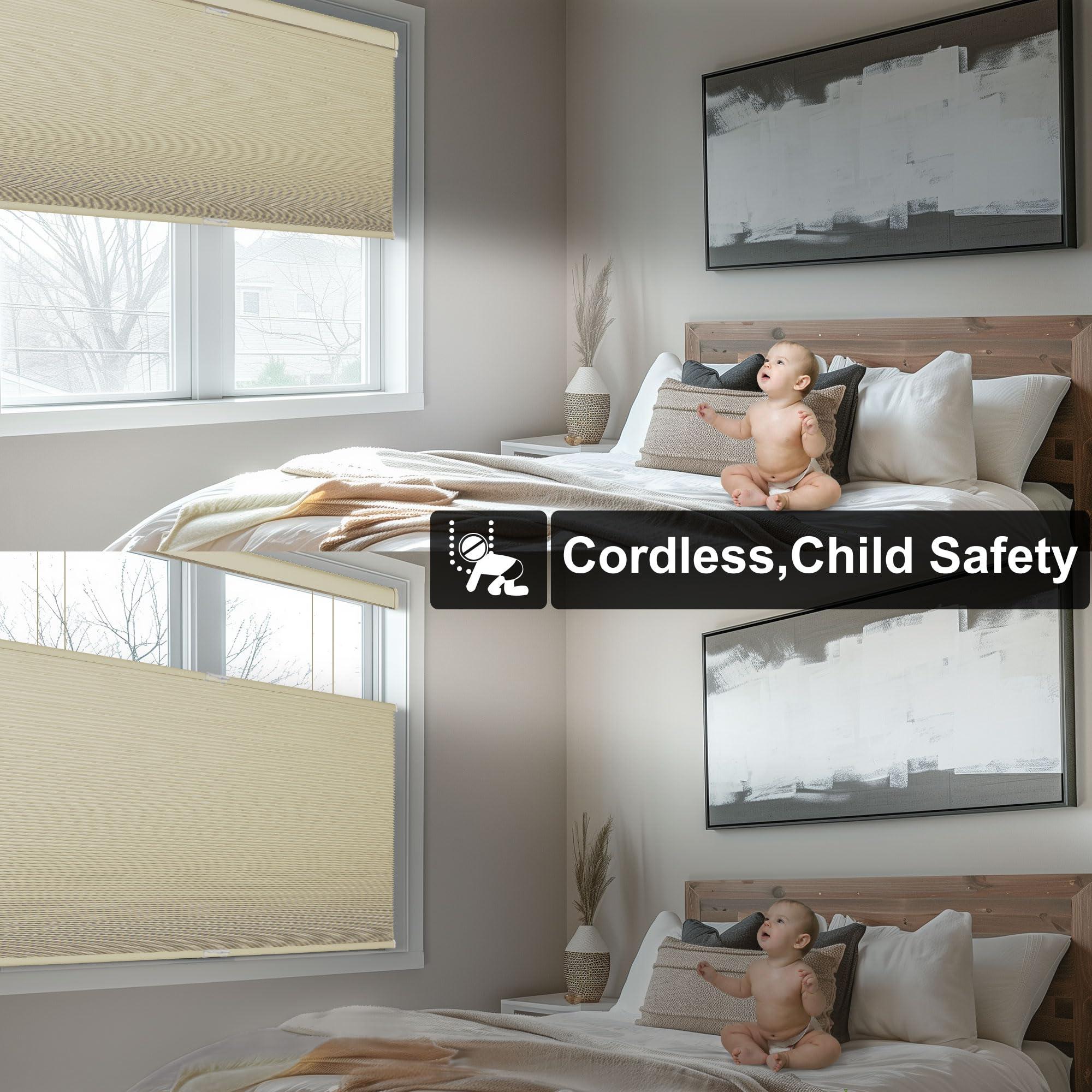 Sulugood Sulugood Top Down Bottom Up Cellular Shades,Blackout Honeycomb Blinds,Easy Install Cordless Cellular Blinds for Window,Beige,64" W x 64" H