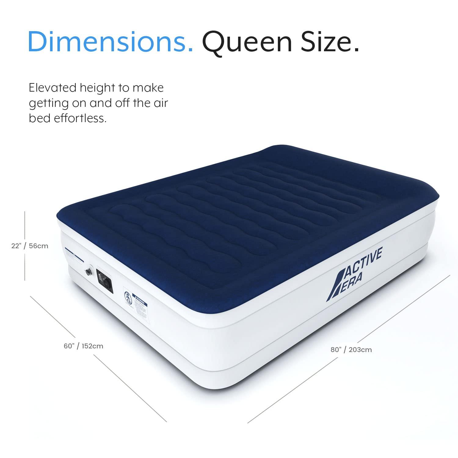 Active Era Active Era Luxury Queen, High Air Mattress with Built in Pump and Raised Pillow - Elevated Double, with Structured I-Beam Technology, Height 22\" Tall Air Bed Queen Size
