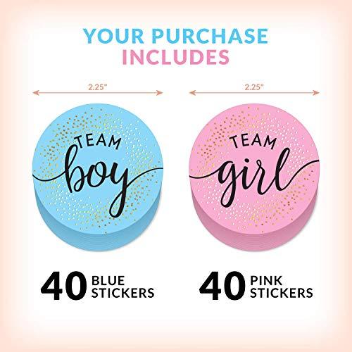 Willa Flare 2.25 Gender Reveal Stickers for Party Invitations and Voting Games (80 Count) - Team Boy and Team Girl Labels with Gold Foil for Reveal Parties and Baby Showers | Easy to Peel and Stick (Circle)