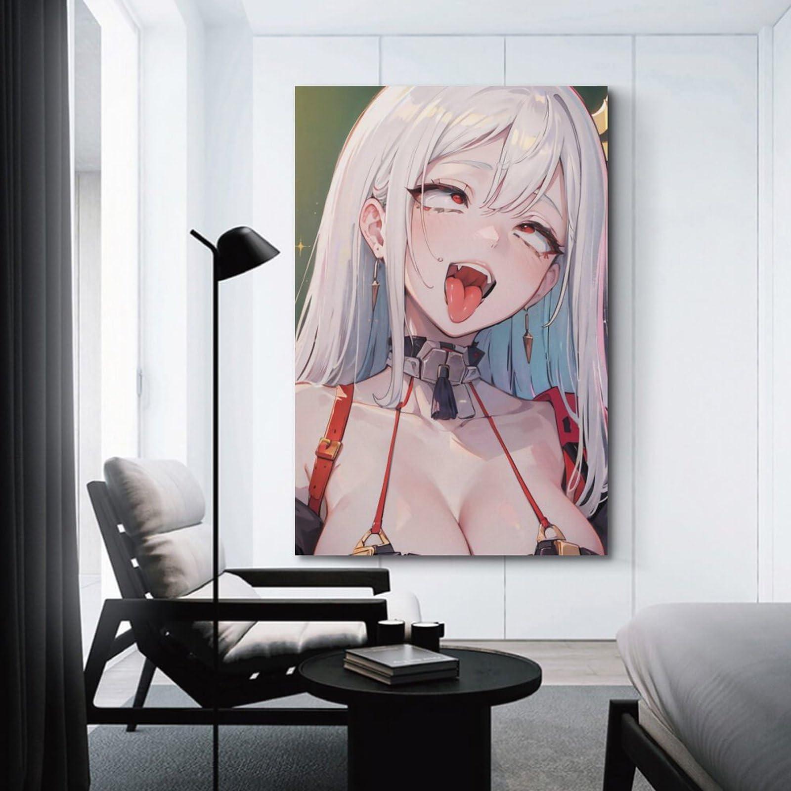 Generic Anime Girl Ahegao Face White Hair Poster Decorative Painting Canvas Wall Posters and Art Picture Print Modern Family Bedroom Decor Posters 24x36inch(60x90cm)