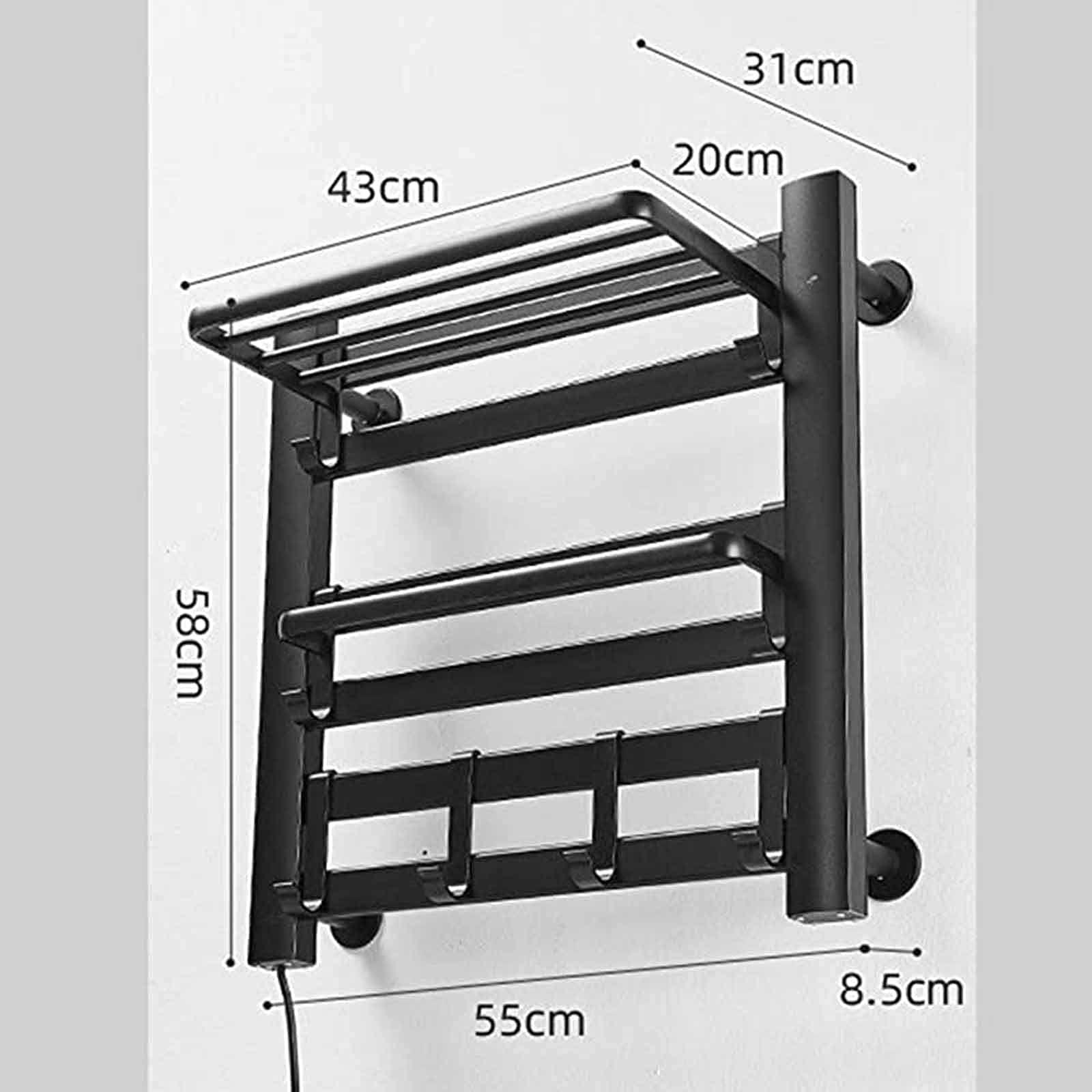 SDdPulse Towel Warmer/Electric Towel Warmer Radiator, Electric Heated Towel Rack with Top Tray Wall Mounted, 6 Bars Aluminum Alloy Electric Towel Heater Rack for Home Bathroom,White,Plug in (Black Plug in)
