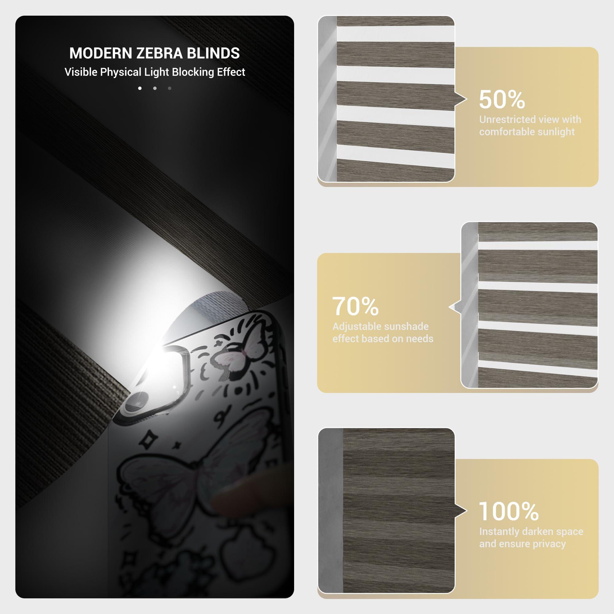 HOTSOON Hotsoon Cordless Zebra Blinds for Window Blackout Zebra Roller Blind with Thermal Insulation,Uv and Privacy Protection,Easy to Install Zebra Shade for Indoor Window, Dark Brown, 43" W x 36" H