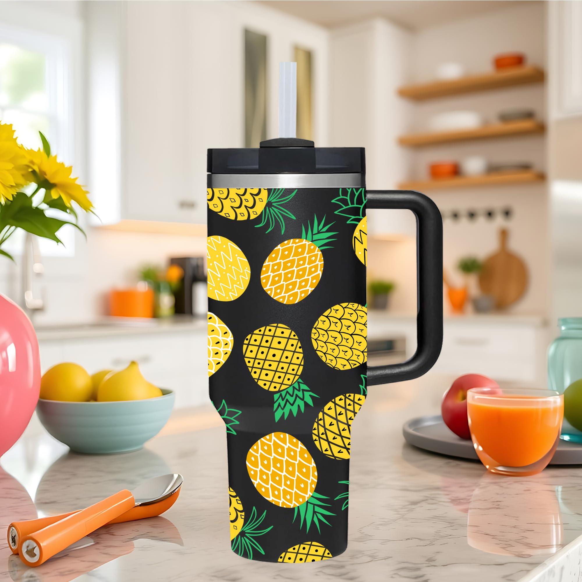 AMZUShome 40 OZ Pineapple Tumbler with Handle.Pineapple Lover Gifts.Unique Birthday Christmas Gifts for Pineapple Lover.Personalized 40 OZ Pineapple Tumbler Gifts for Women Men.