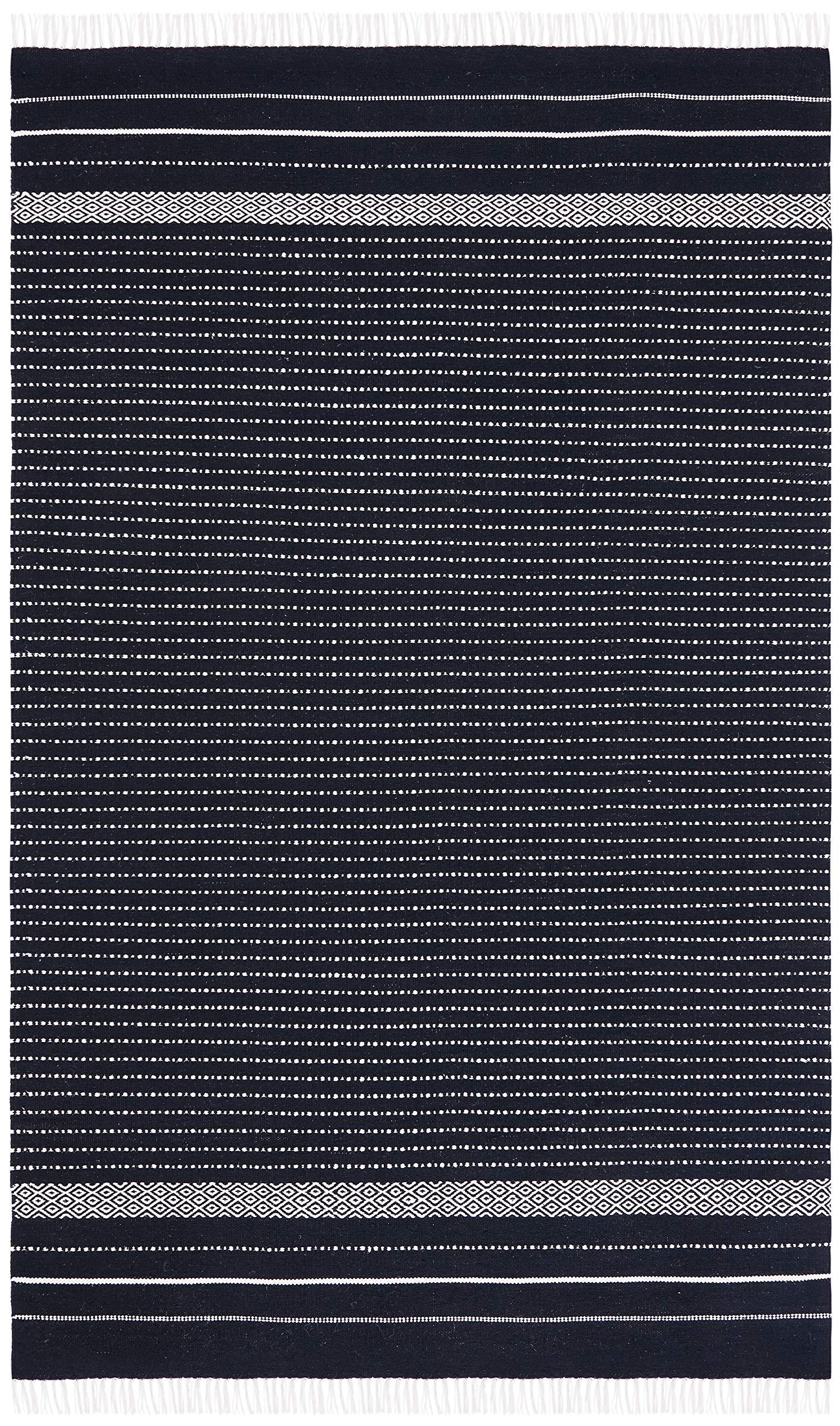 Safavieh SAFAVIEH Kilim Collection Area Rug - 6' x 9', Black & Ivory, Handmade Flat Weave Cotton, Ideal for High Traffic Areas in Living Room, Bedroom (KLM706Z)