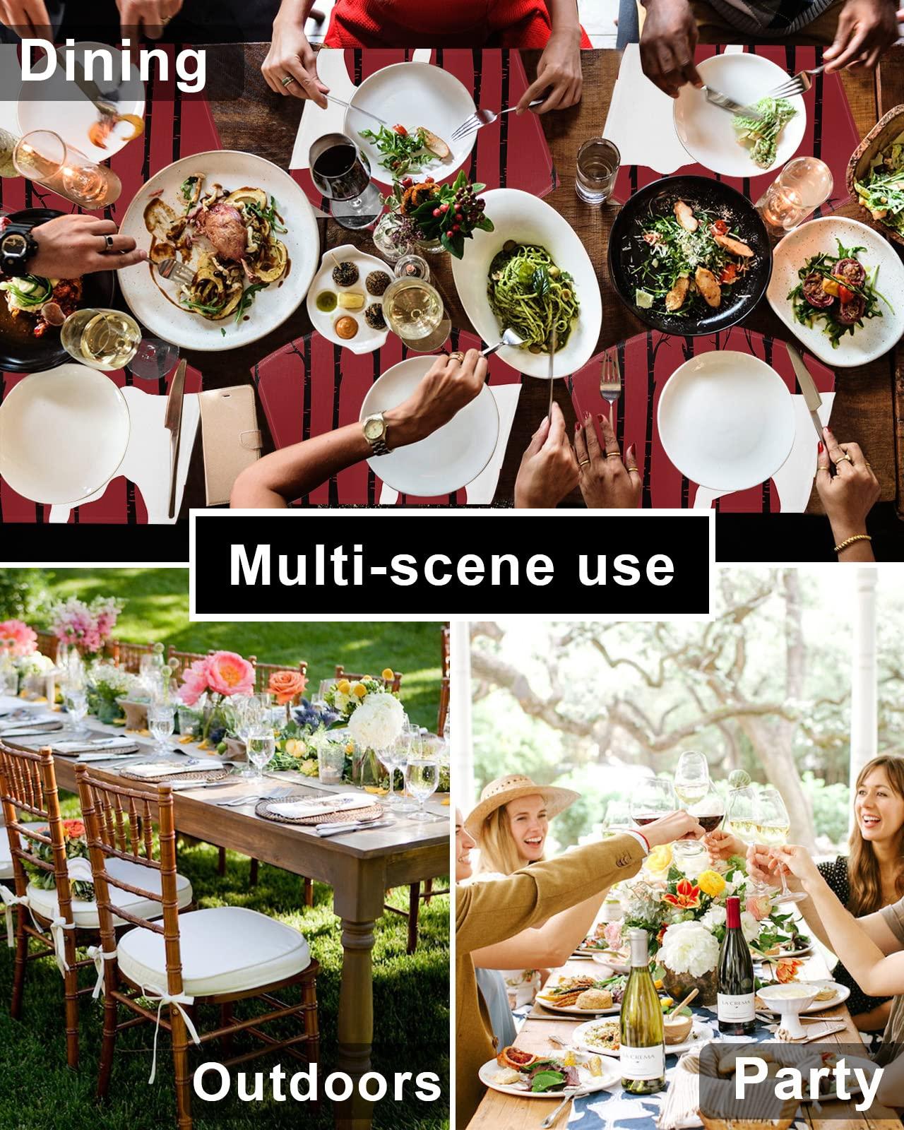 Daleng Christmas Round Table Placemats Set of 6 Christmas Silhouette of Bear Wedge Shaped Placemats Non-Slip Heat Insulation Table Mats Durable Wipeable Placemats for Round Tables Party Decor