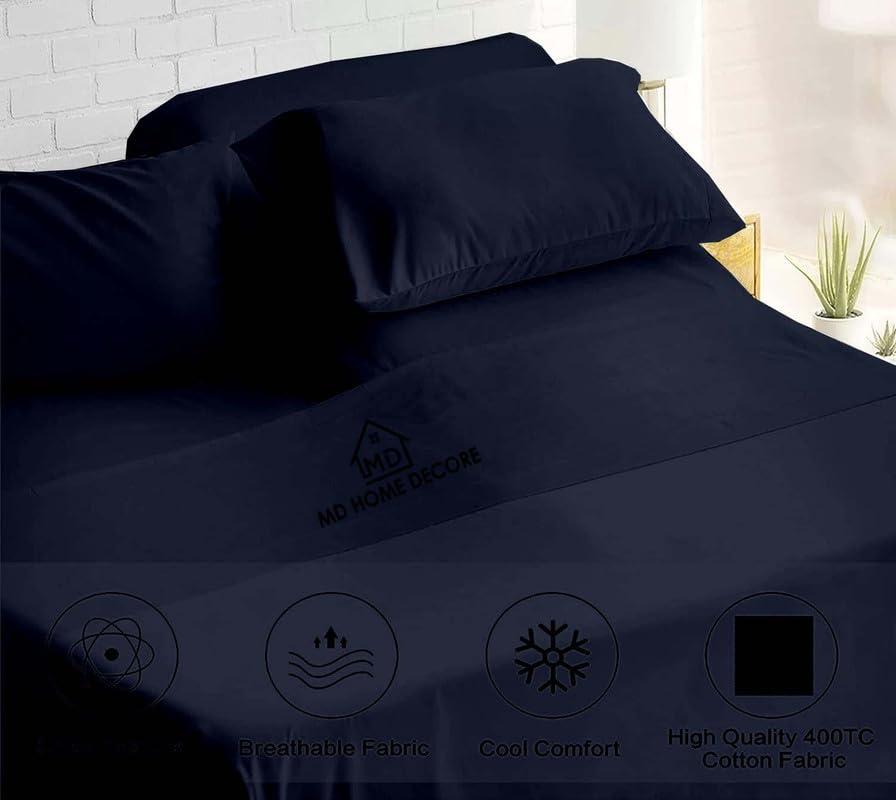 MD Home Decore Cal-King Sheet Set - 7 Piece Set - Adjustable Bed Sheets - 100% Egyptian Cotton - Extra Deep Pockets - Navy Blue Solid